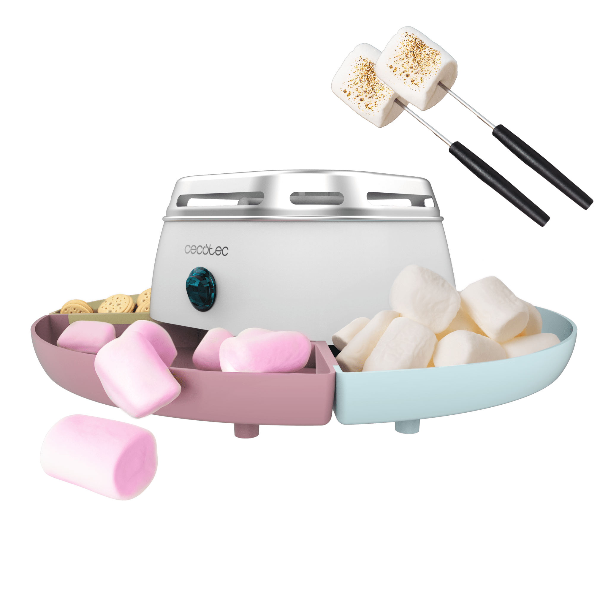 Fun&Sugar Marshmallow Máquina para calentar marhsmallows, S'more, con 270 W de potencia y 2 tenedores de metal.
