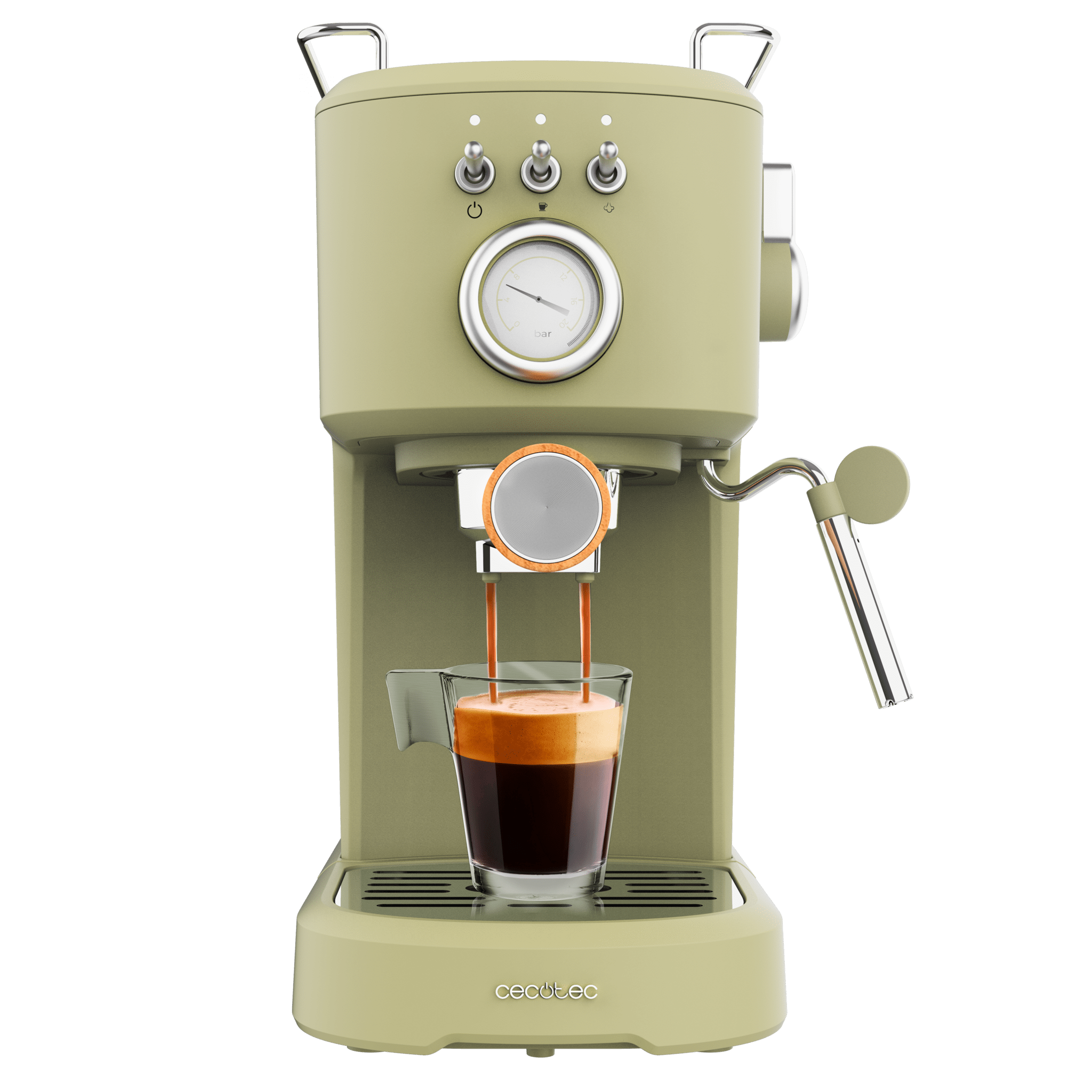 Power Espresso 20 Retro Green Cafetera espresso con 20 bares con vaporizador.