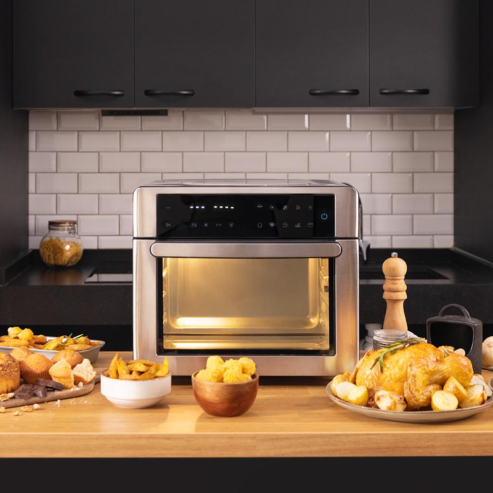 Bake&Fry Touch. Horno Freidora de Aire Caliente con 14-25-30 Litros, Convecciòn, Pantalla Táctil (30 L, Acero)