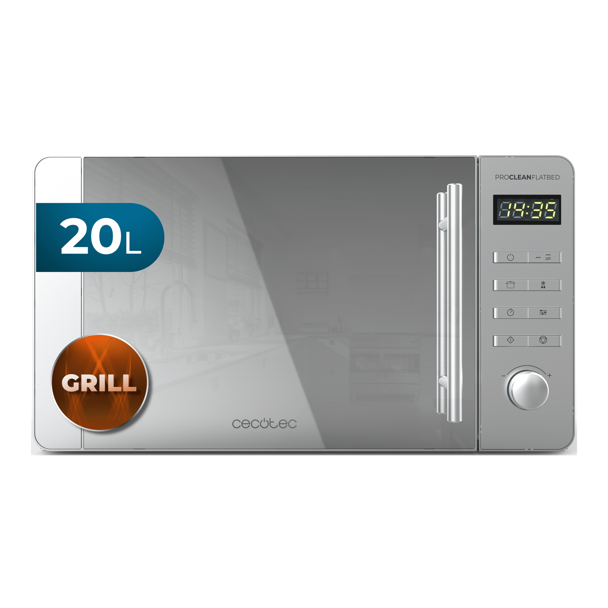 Proclean 5120 Flatbed Mirror Microondas sin plato digital con grill. De 20 litros de capacidad y 700 W de potencia.