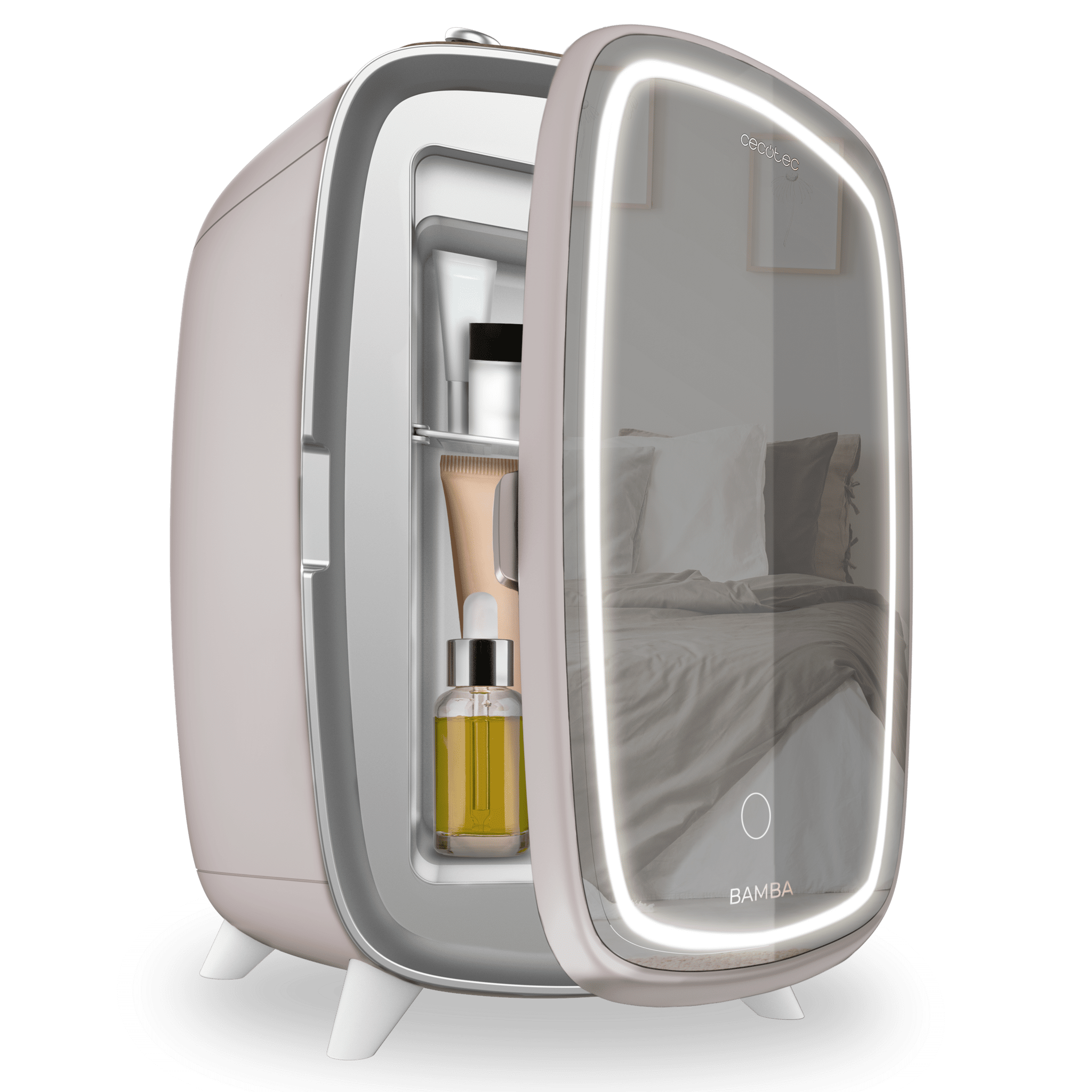 Bamba CoolingBeauty 6000 Mirror Rose Nevera de cosméticos de 6 litros, con espejo y luz led