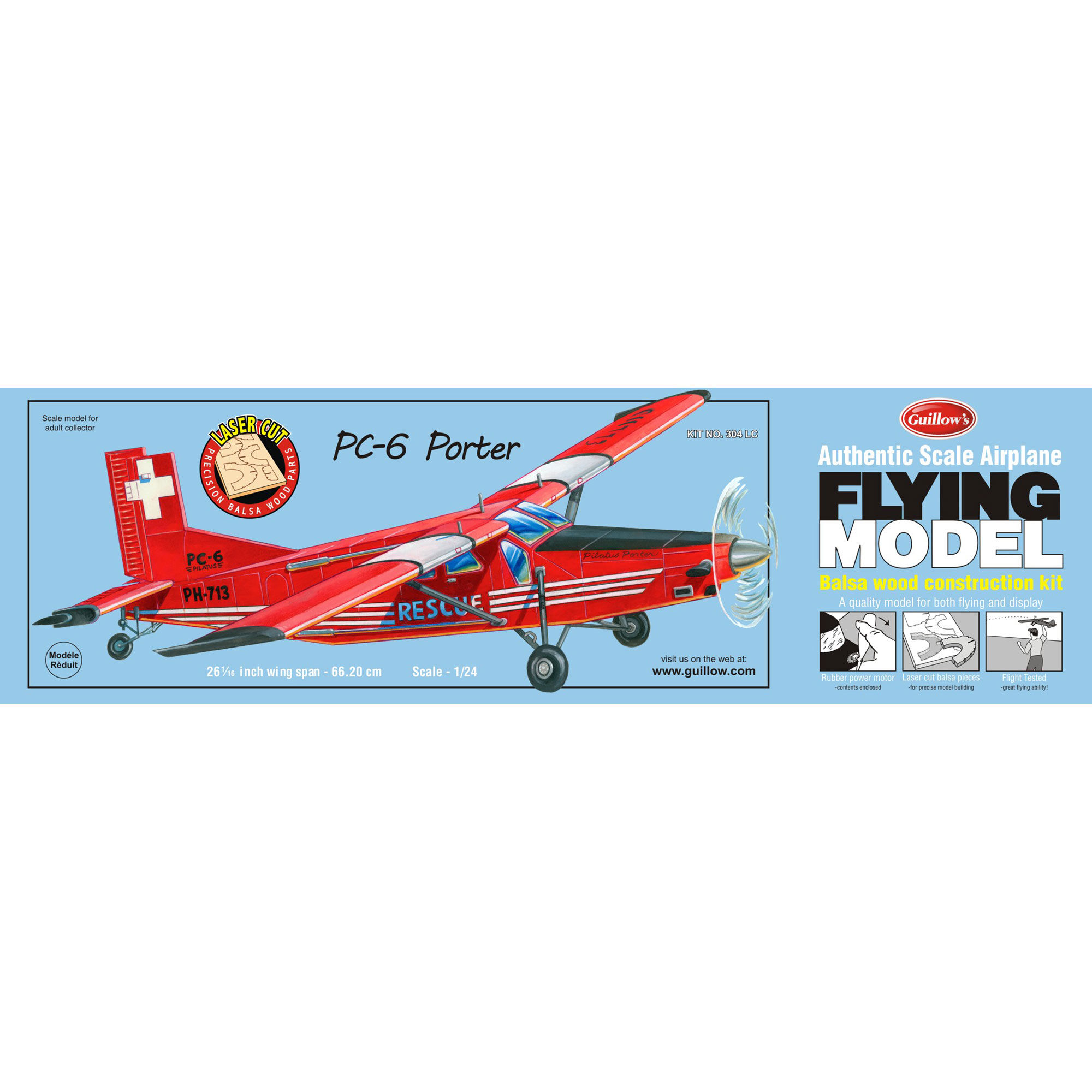 Guillow PC-6 Porter Laser Cut Kit, 26"