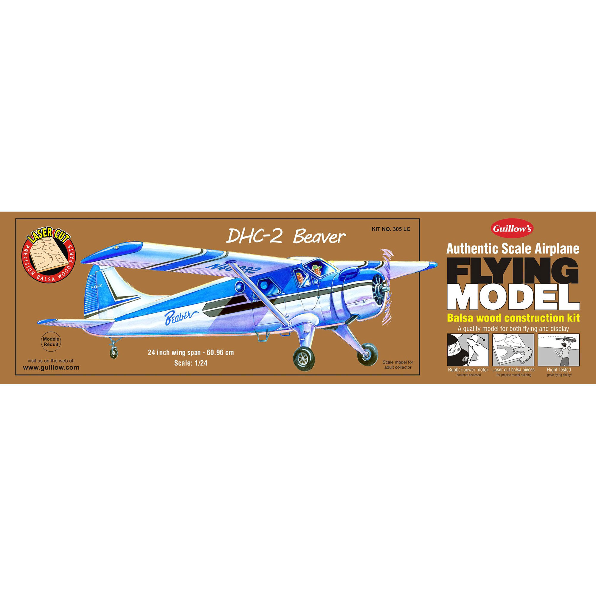 Guillow 1/24 DHC-2 Beaver Laser Cut Kit, 24"