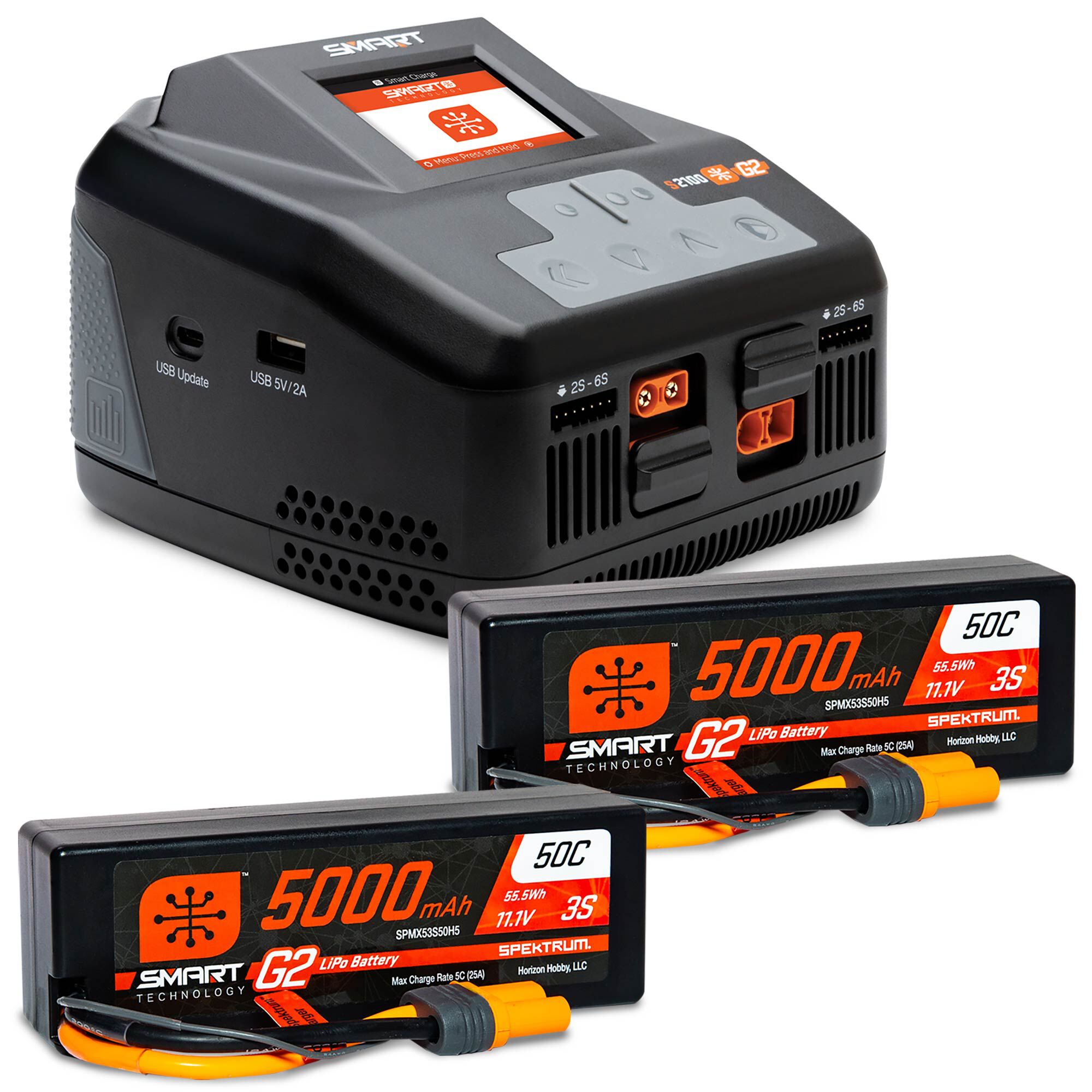 Spektrum Accessories Smart Powerstage 6S Surface Bundle: 5000mAh 3S LiPo Battery, IC5 (2) / S2100 Charger