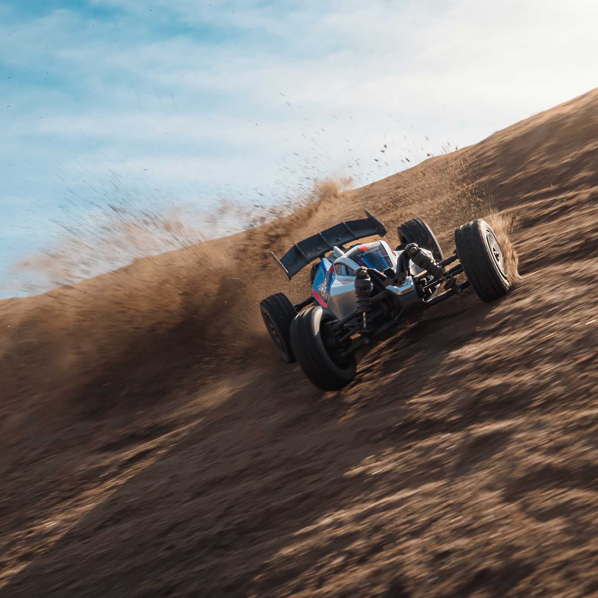 ARRMA 1/14 TYPHON GROM 4X4 RTR Brushed Buggy (Battery & Charger Included), Blue/Silver