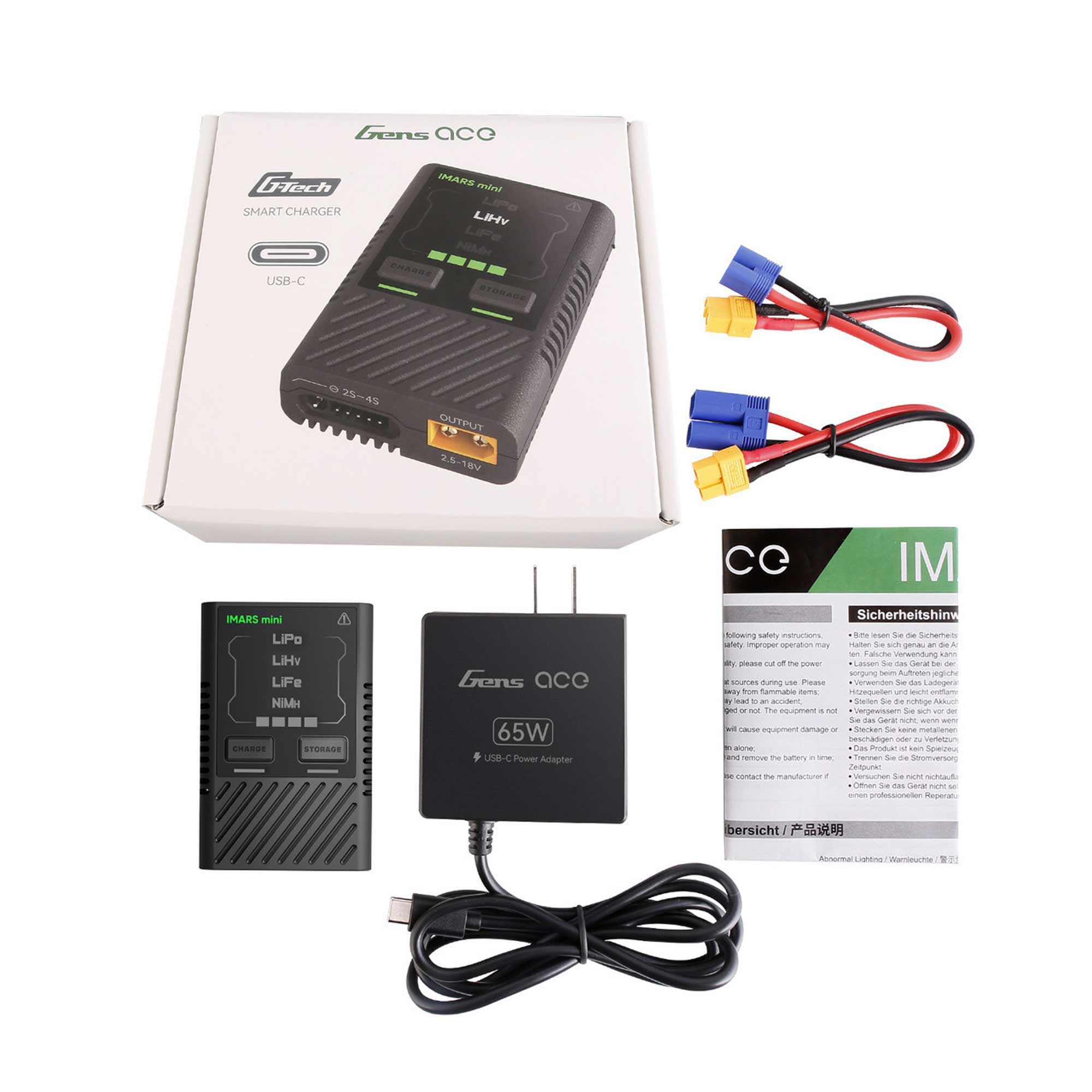 Gens ace Imars Mini 2-4S 60W USB-C DC Charger with 65W Power Supply