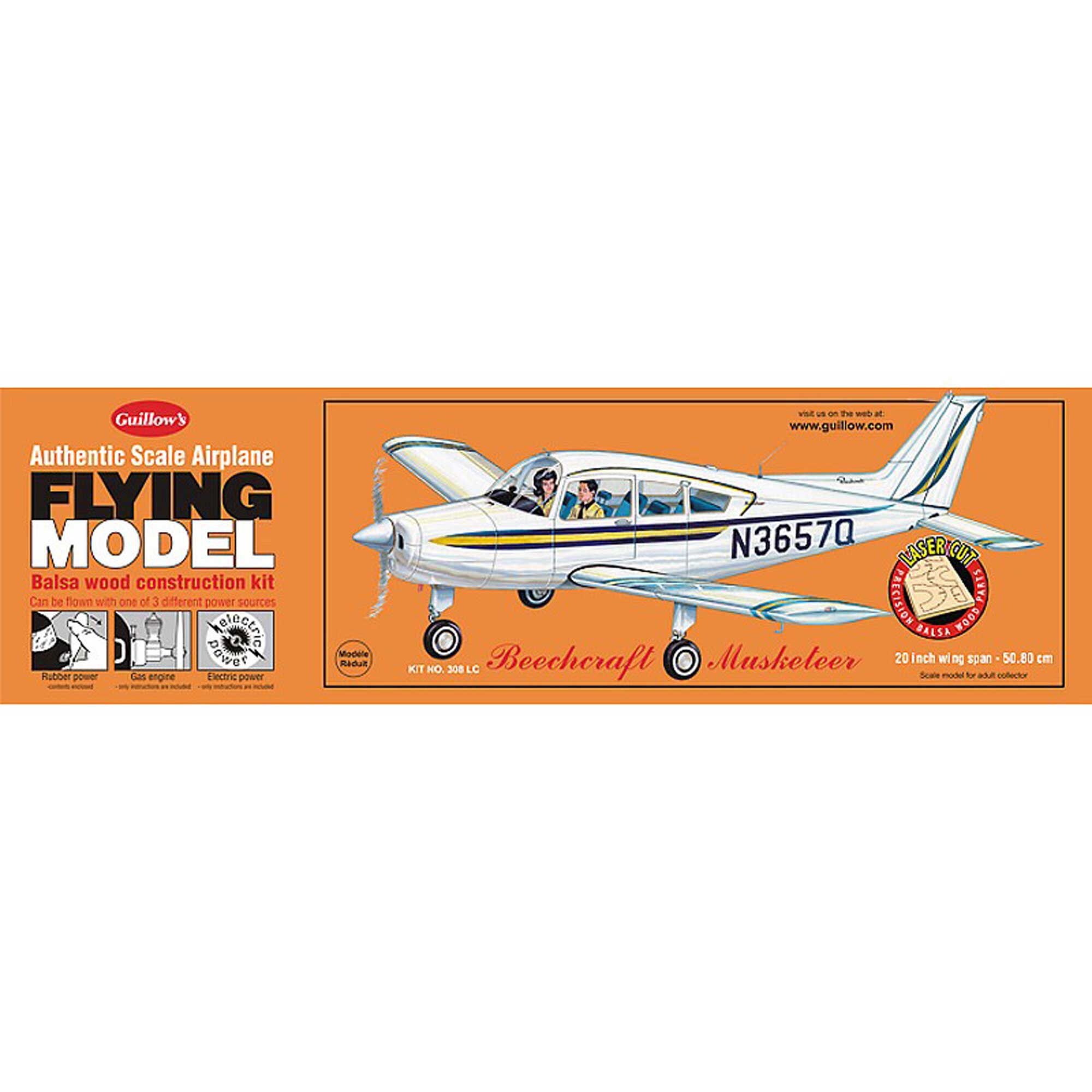 Guillow Beechcraft Musketeer Laser Cut Kit, 20"