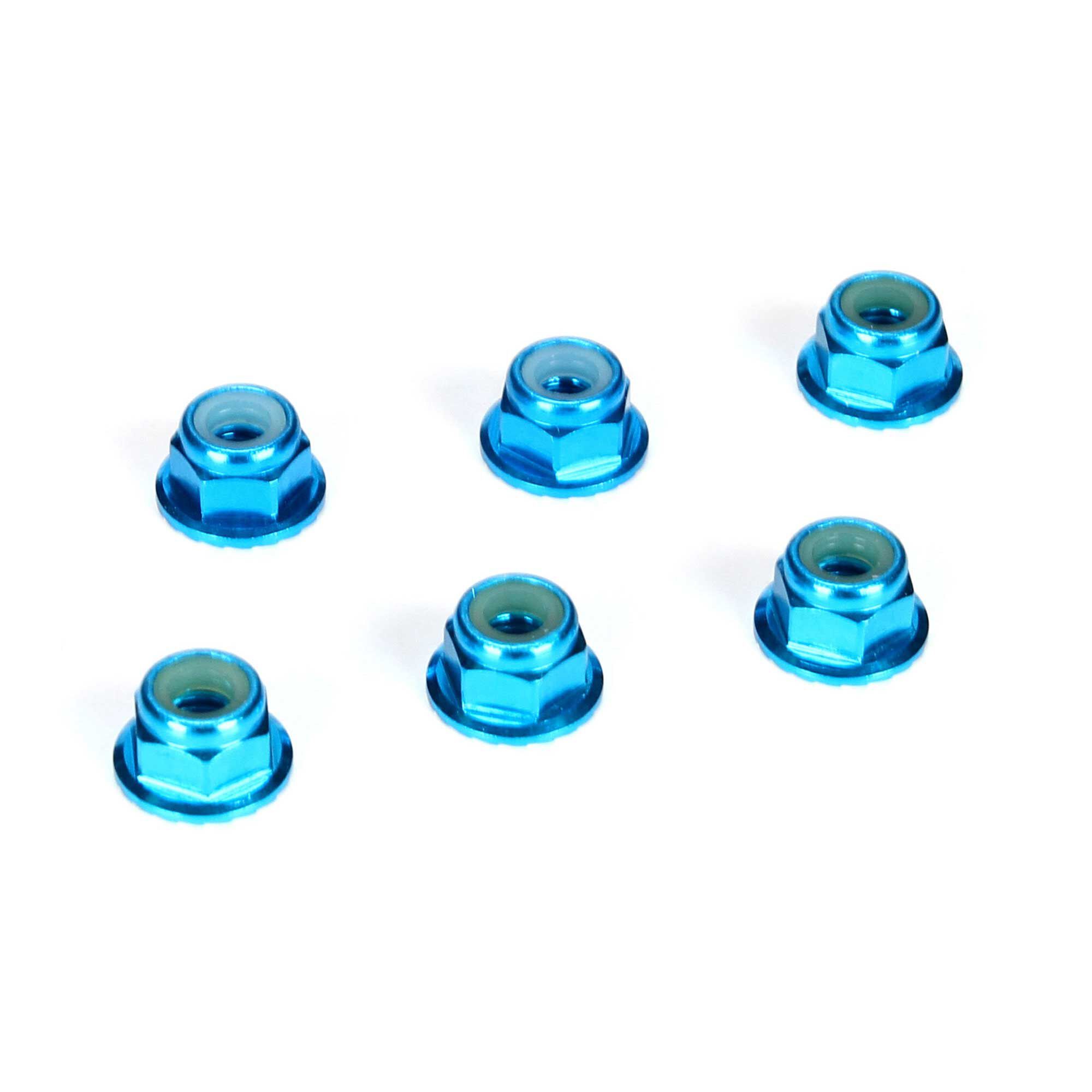 Team Losi Racing 4mm Aluminum Serrated Lock Nuts, Blue (6)