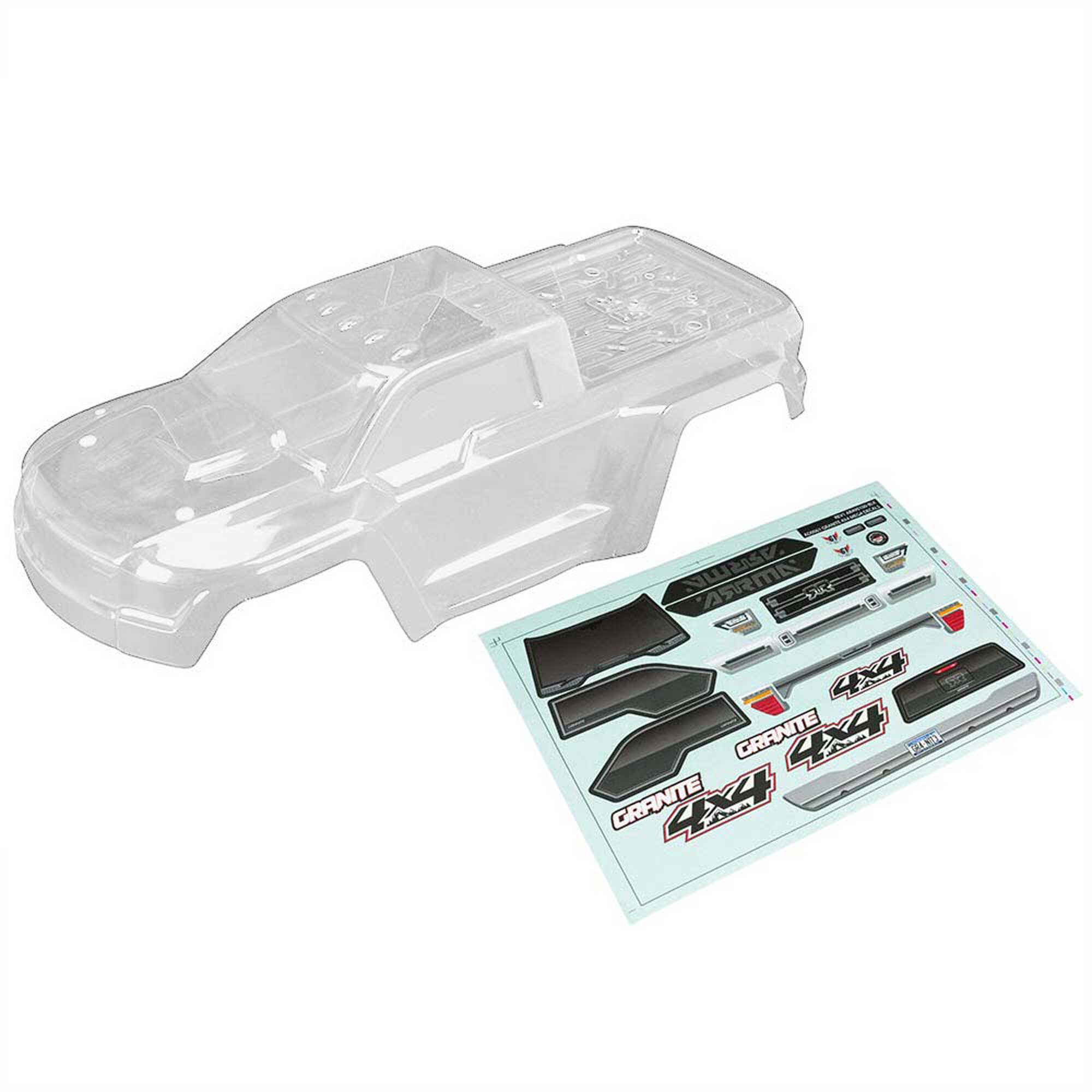 ARRMA 1/10 Body with Decals, Clear: GRANITE 4x4