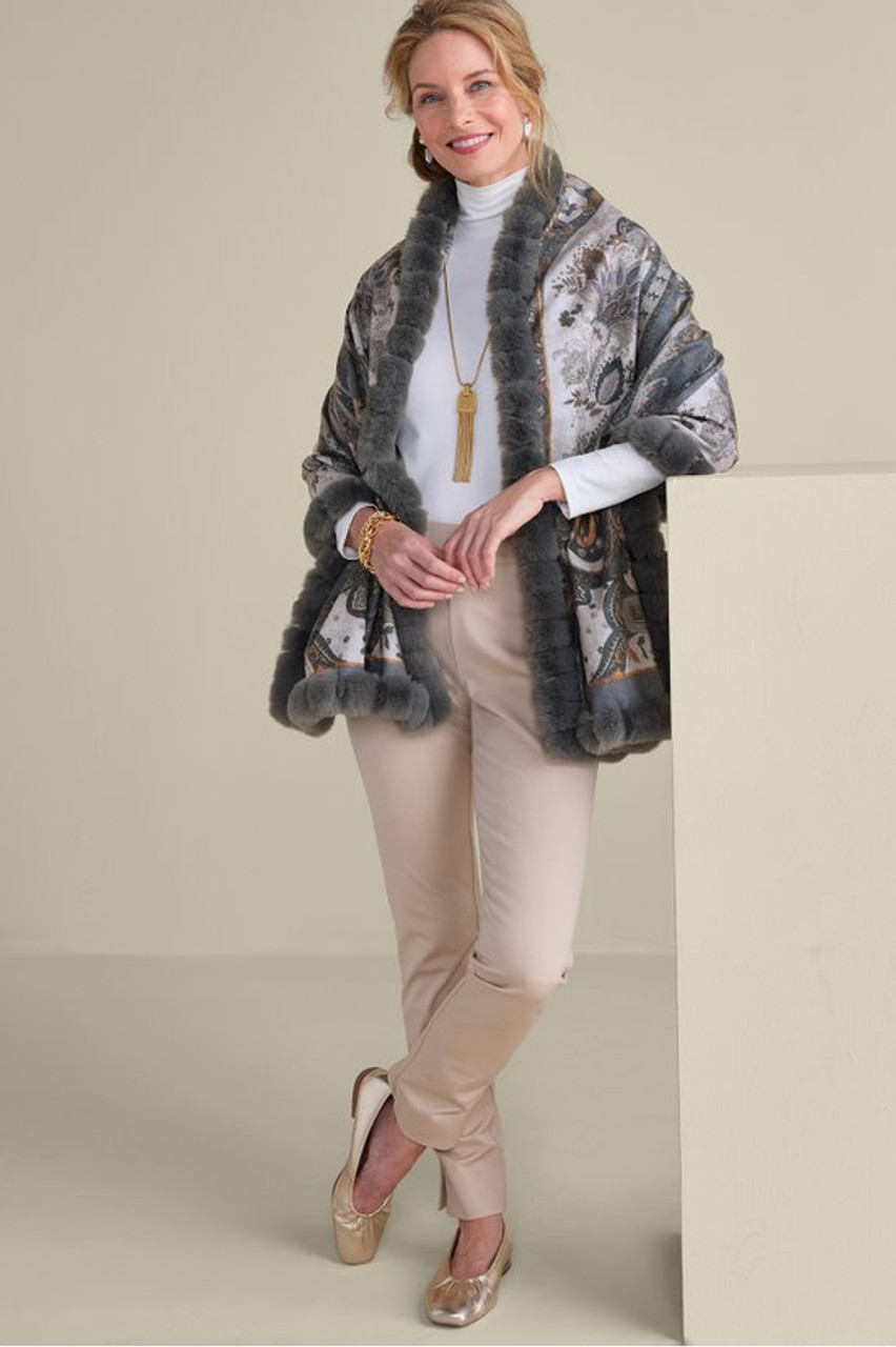 Katya Faux Fur Trim Wrap Scarf