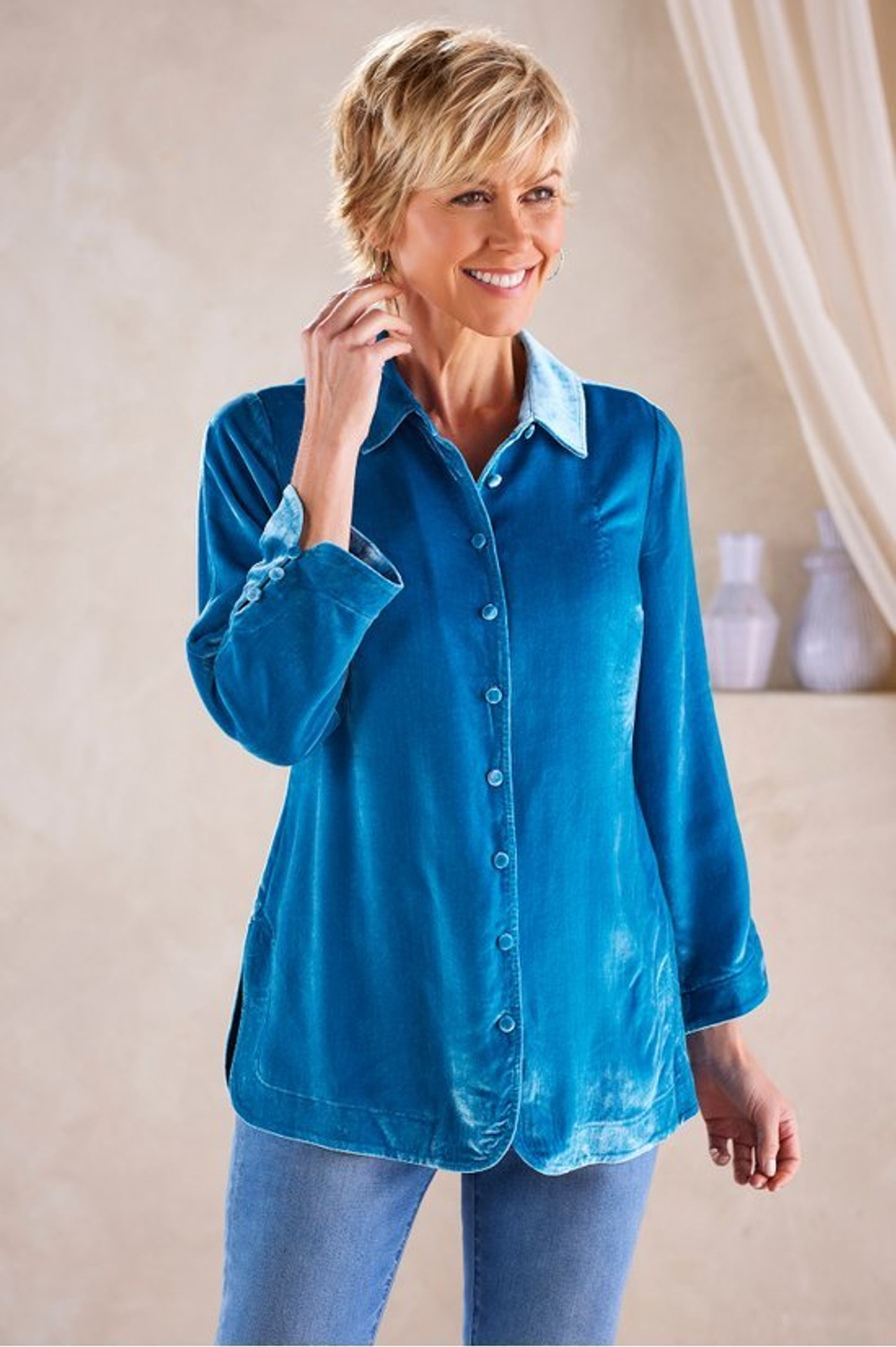 Icon Silk Velvet Poets Tunic Shirt