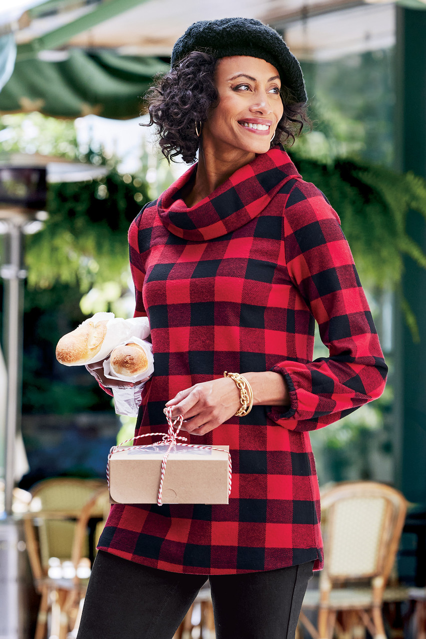 Plaid Perfection Cowl Neck Tunic
