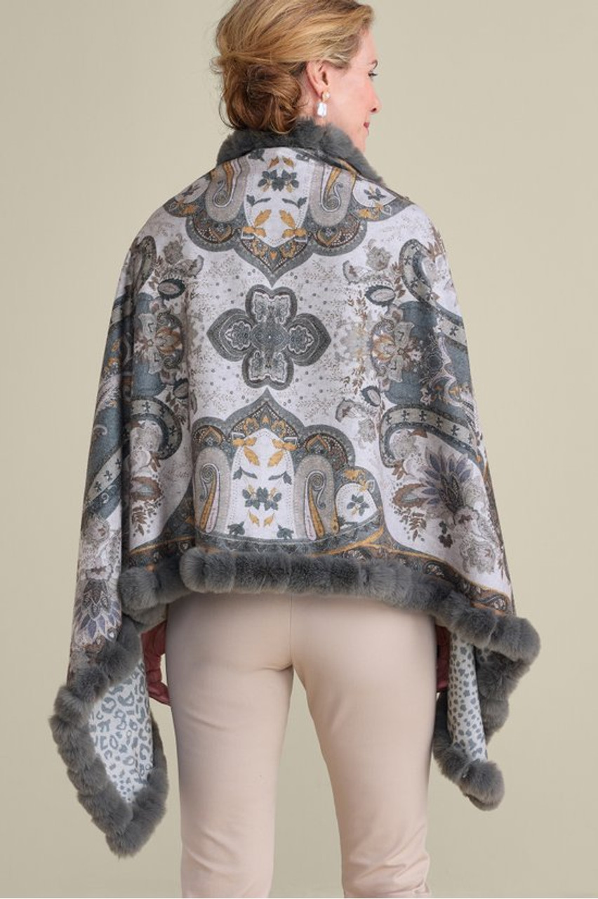 Katya Faux Fur Trim Wrap Scarf