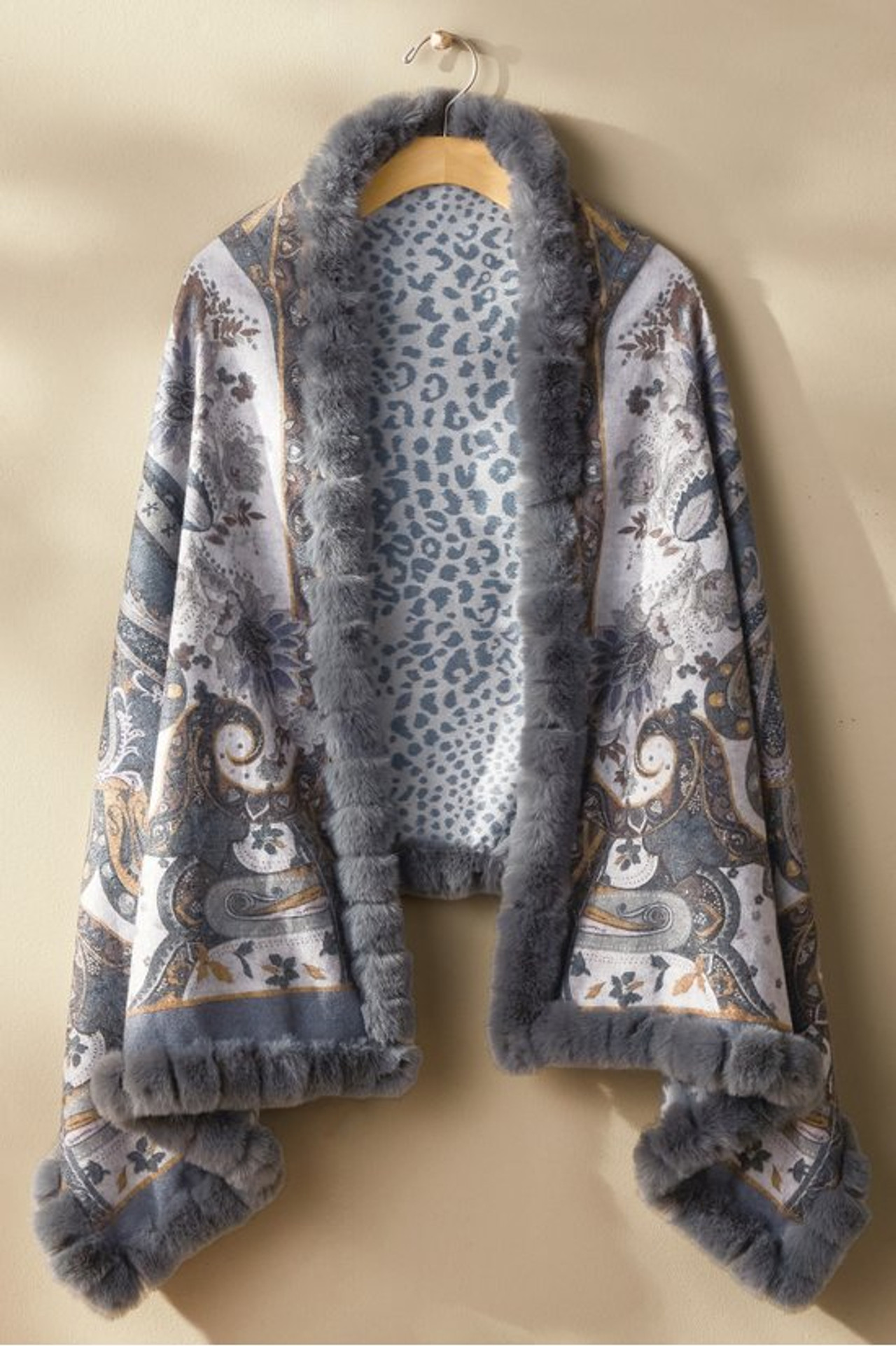 Katya Faux Fur Trim Wrap Scarf