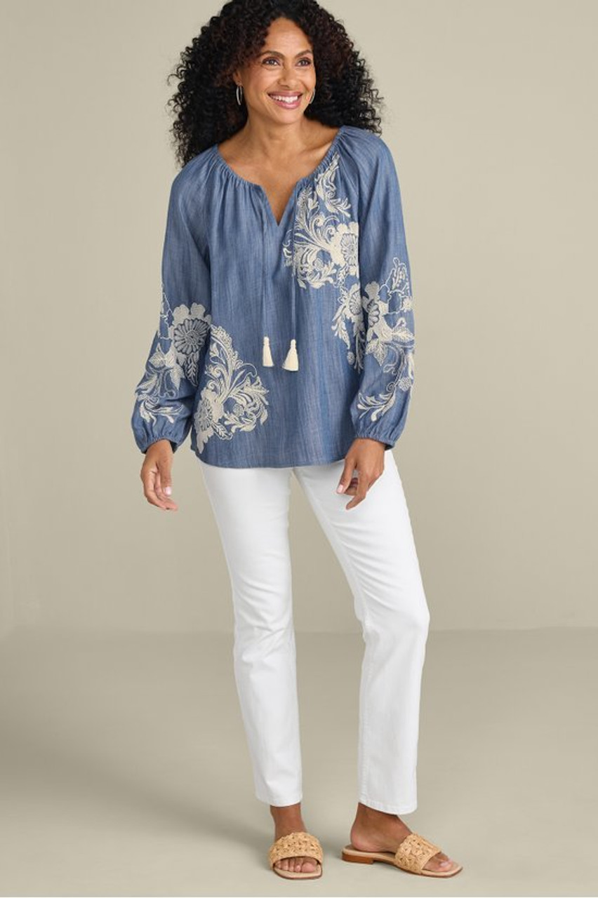 Diya Embroidered TENCEL™ Peasant Top