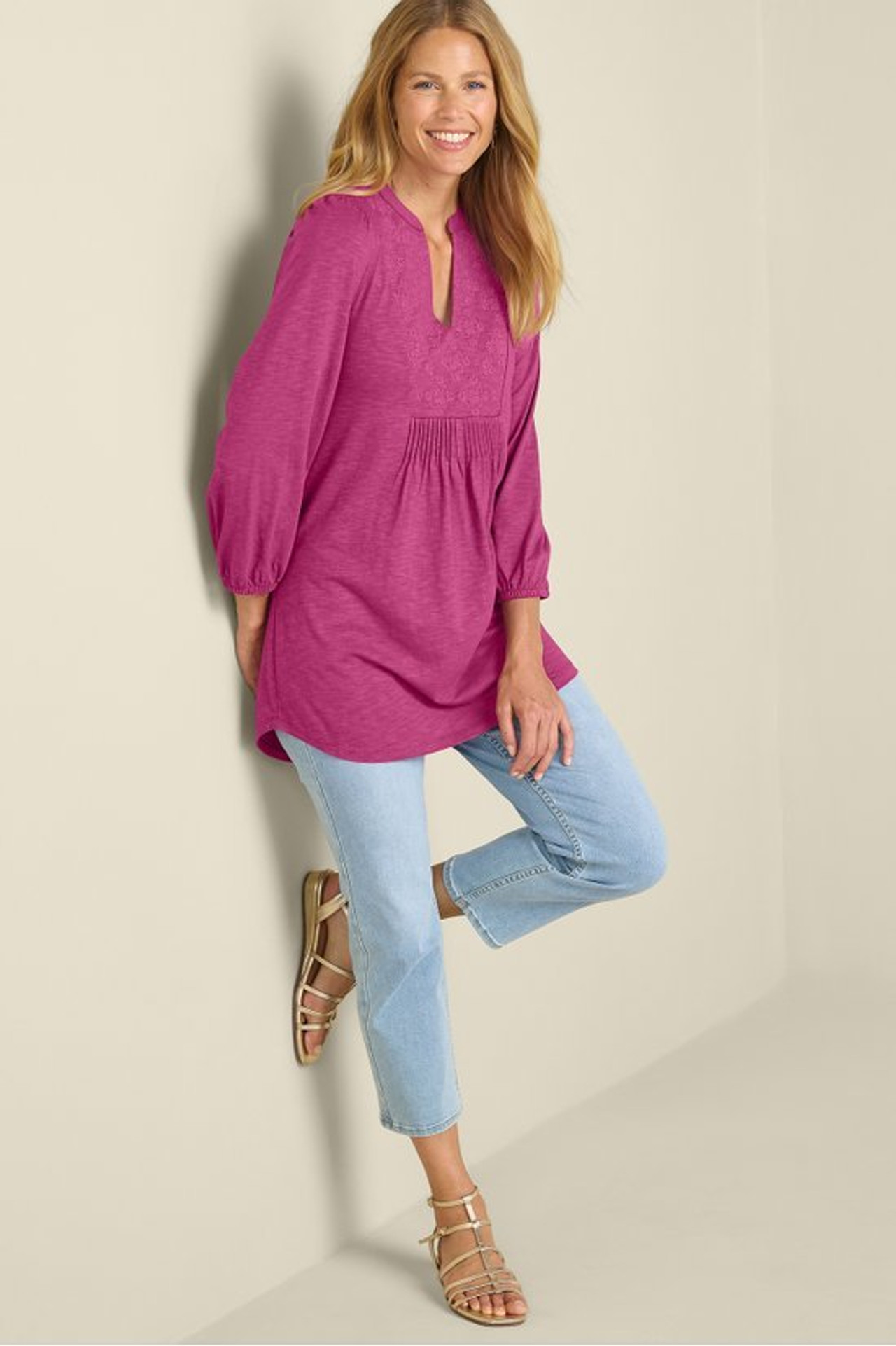 Mikaela Embroidered 3/4 Sleeve Tunic