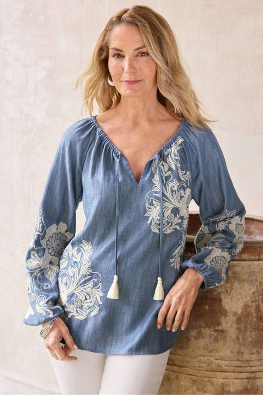 Diya Embroidered TENCEL™ Peasant Top