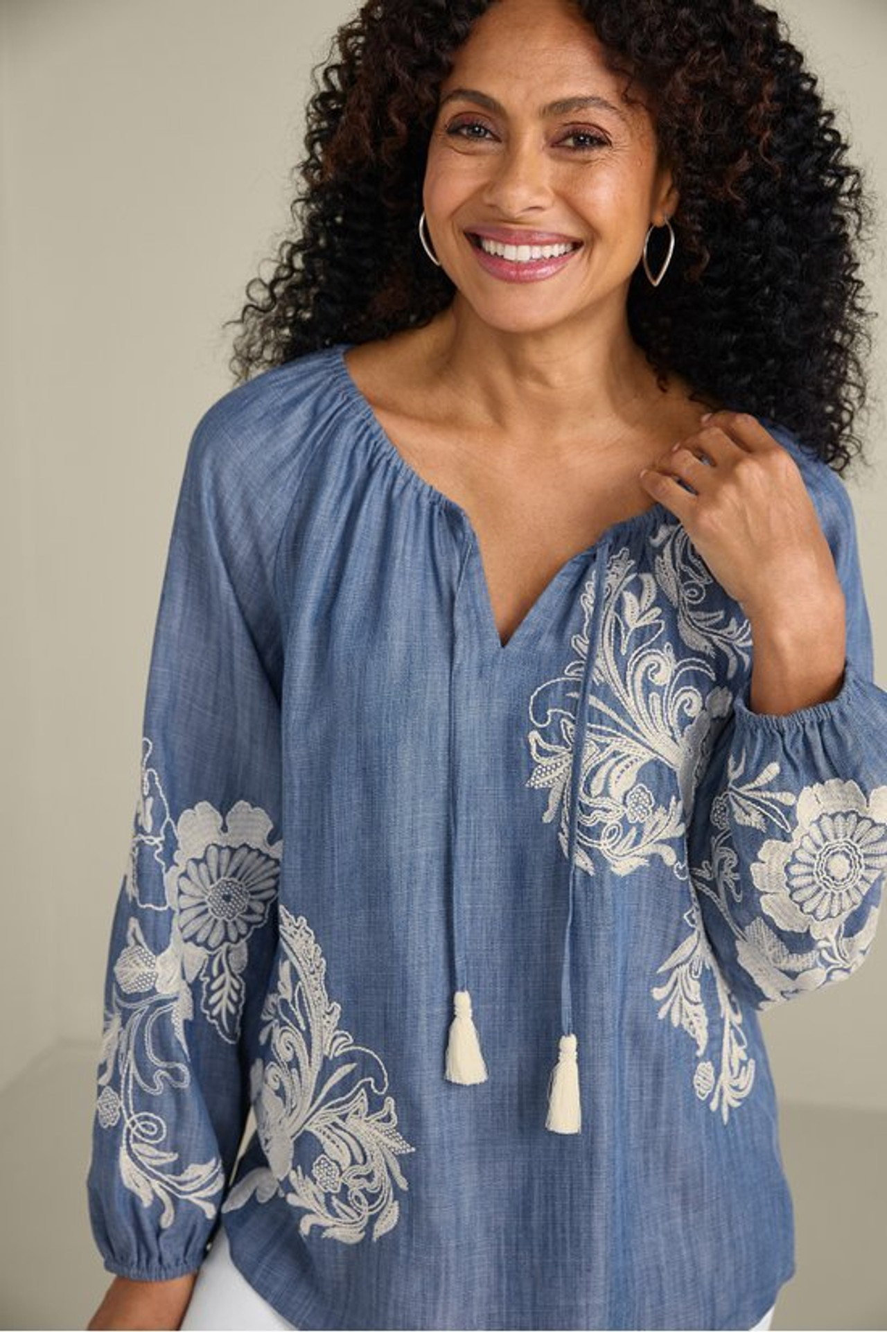 Diya Embroidered TENCEL™ Peasant Top
