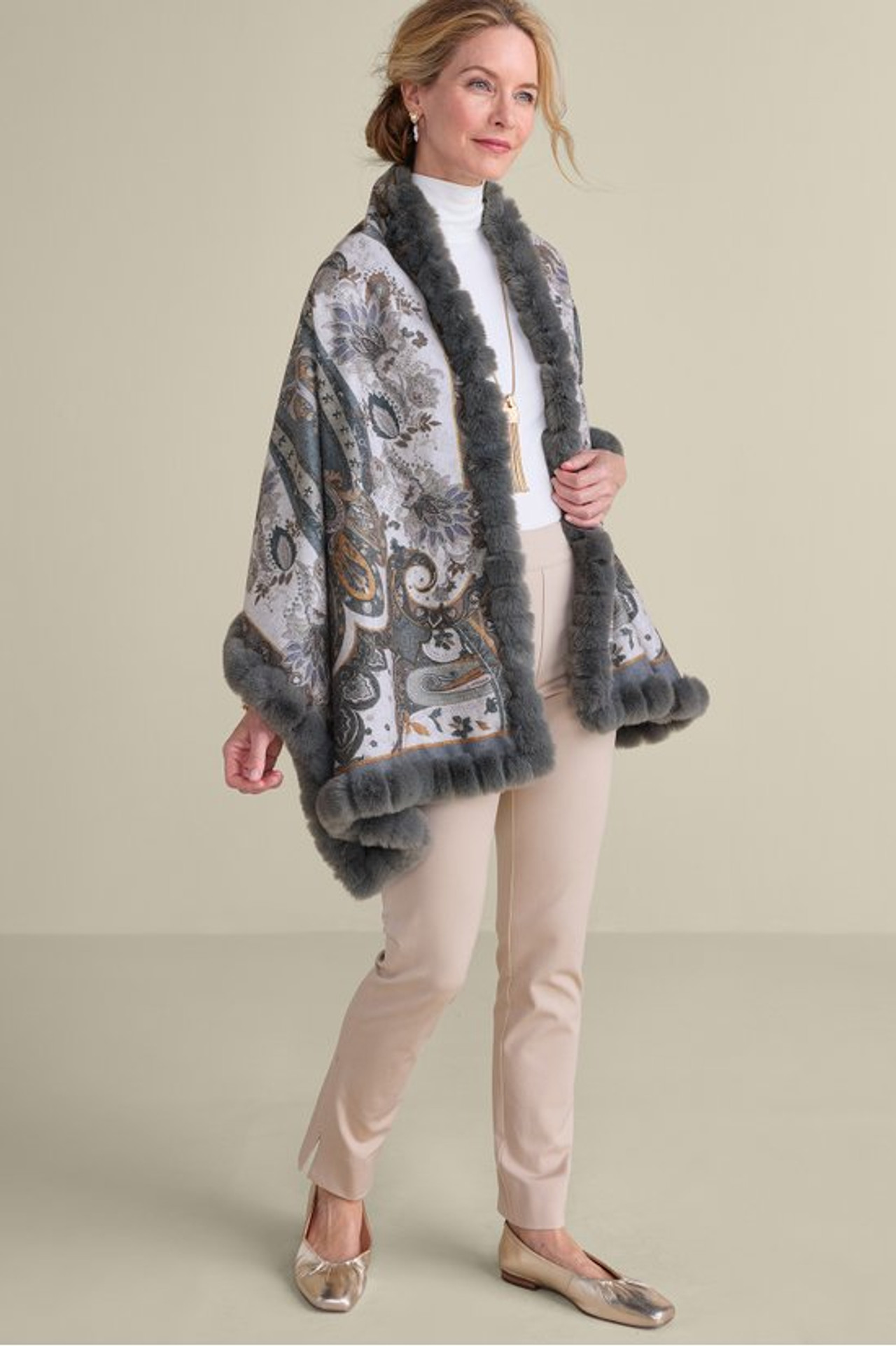 Katya Faux Fur Trim Wrap Scarf