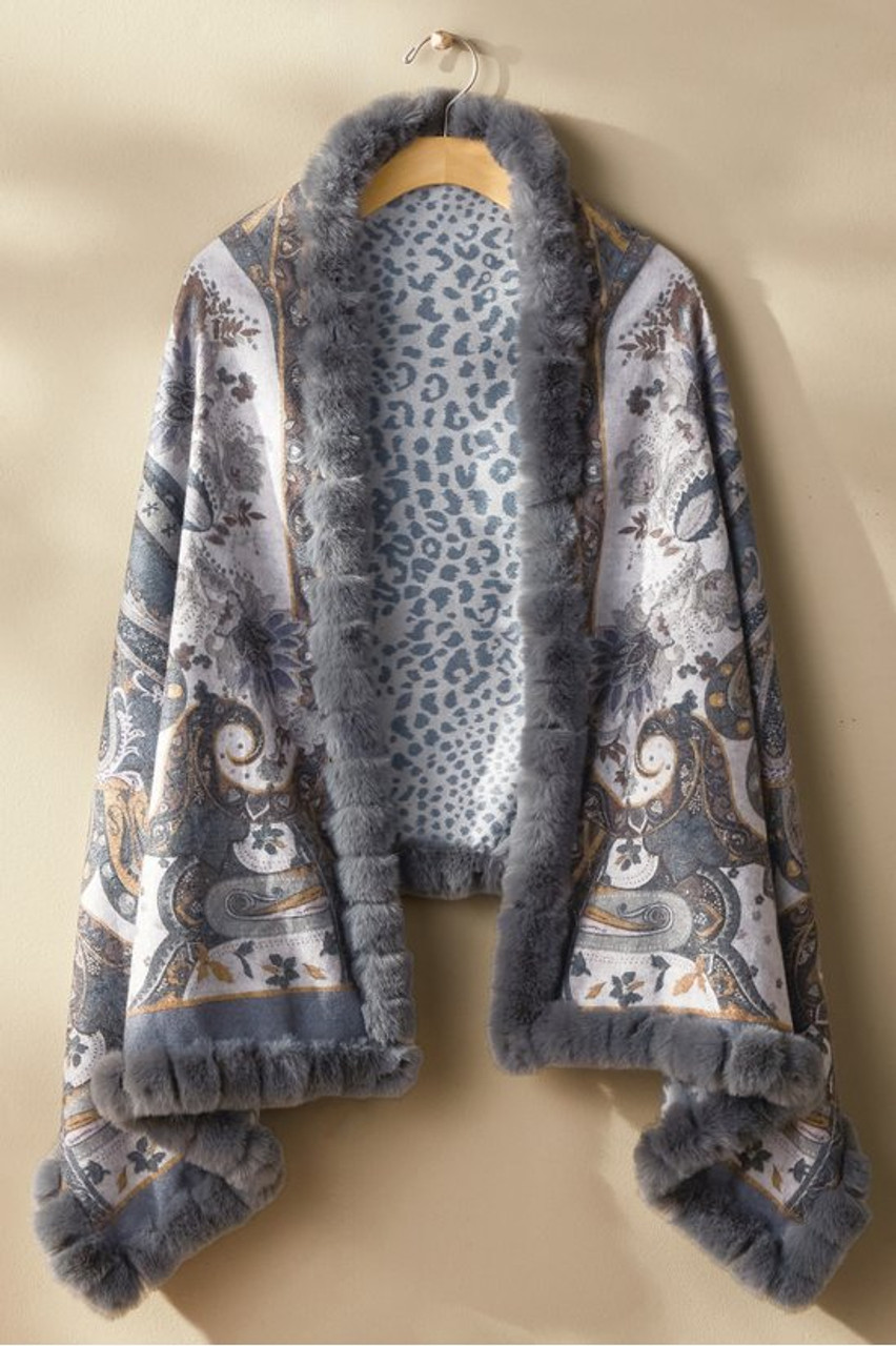 Katya Faux Fur Trim Wrap Scarf