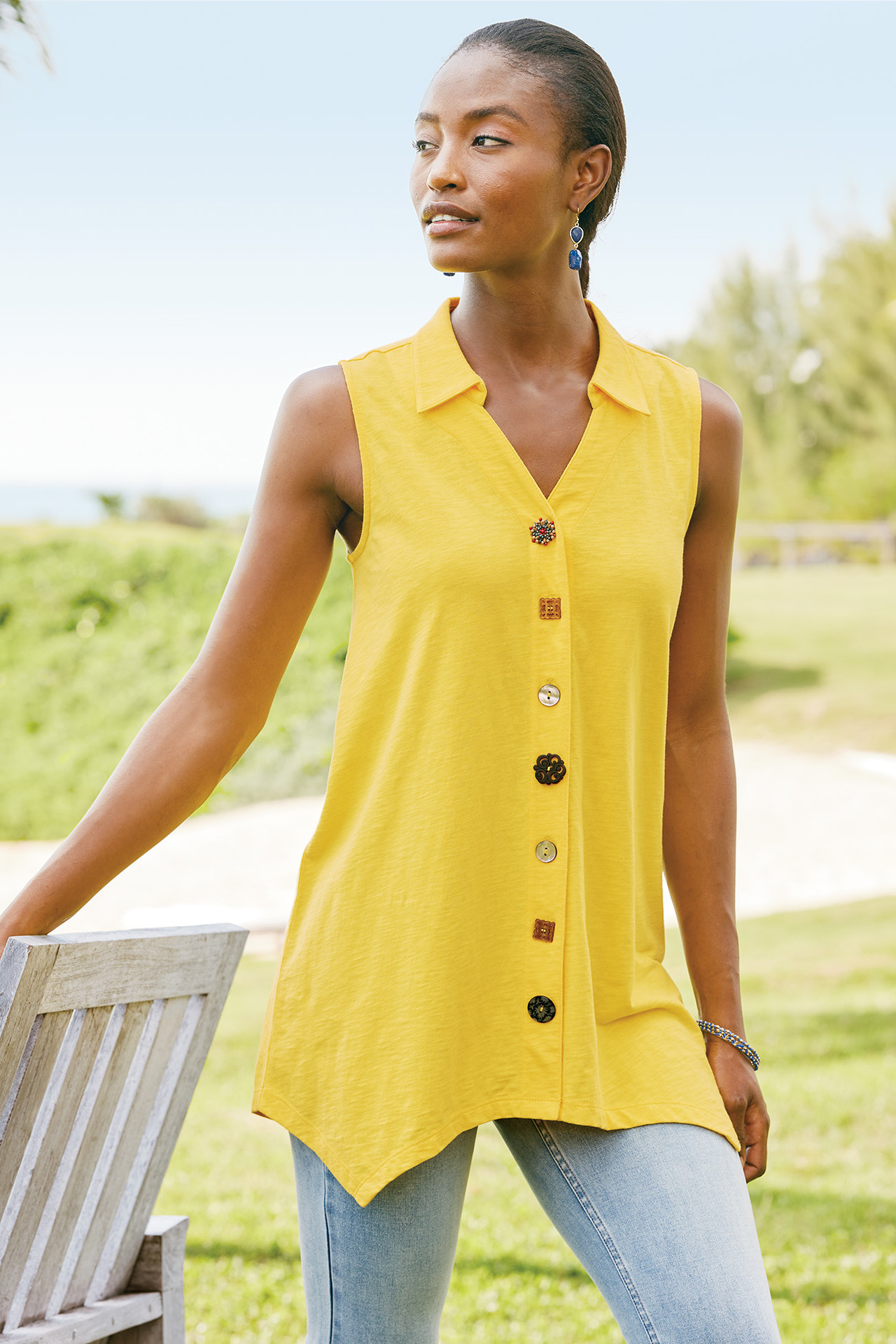 Danielle Button Sleeveless Tunic1253