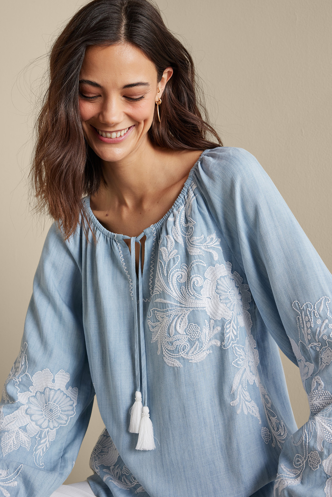 Diya Embroidered TENCEL™ Peasant Top