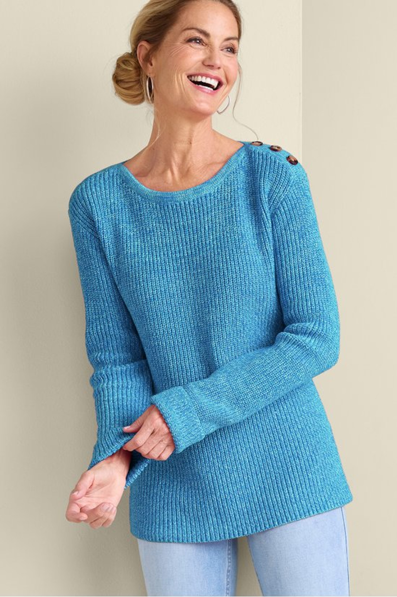 Francine Button-Shoulder Sweater