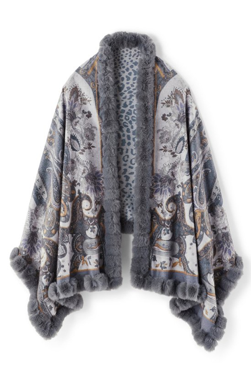 Katya Faux Fur Trim Wrap Scarf