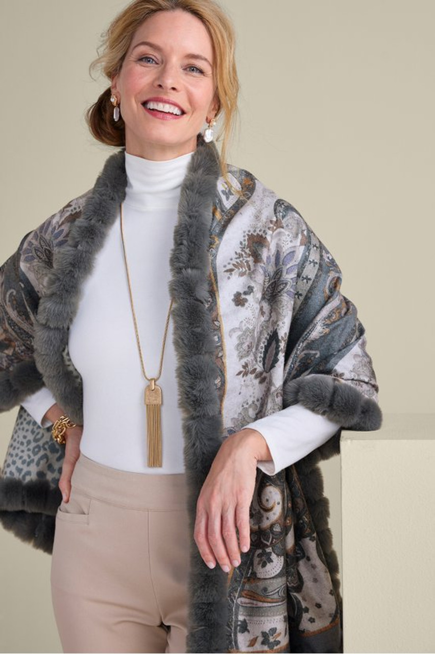 Katya Faux Fur Trim Wrap Scarf