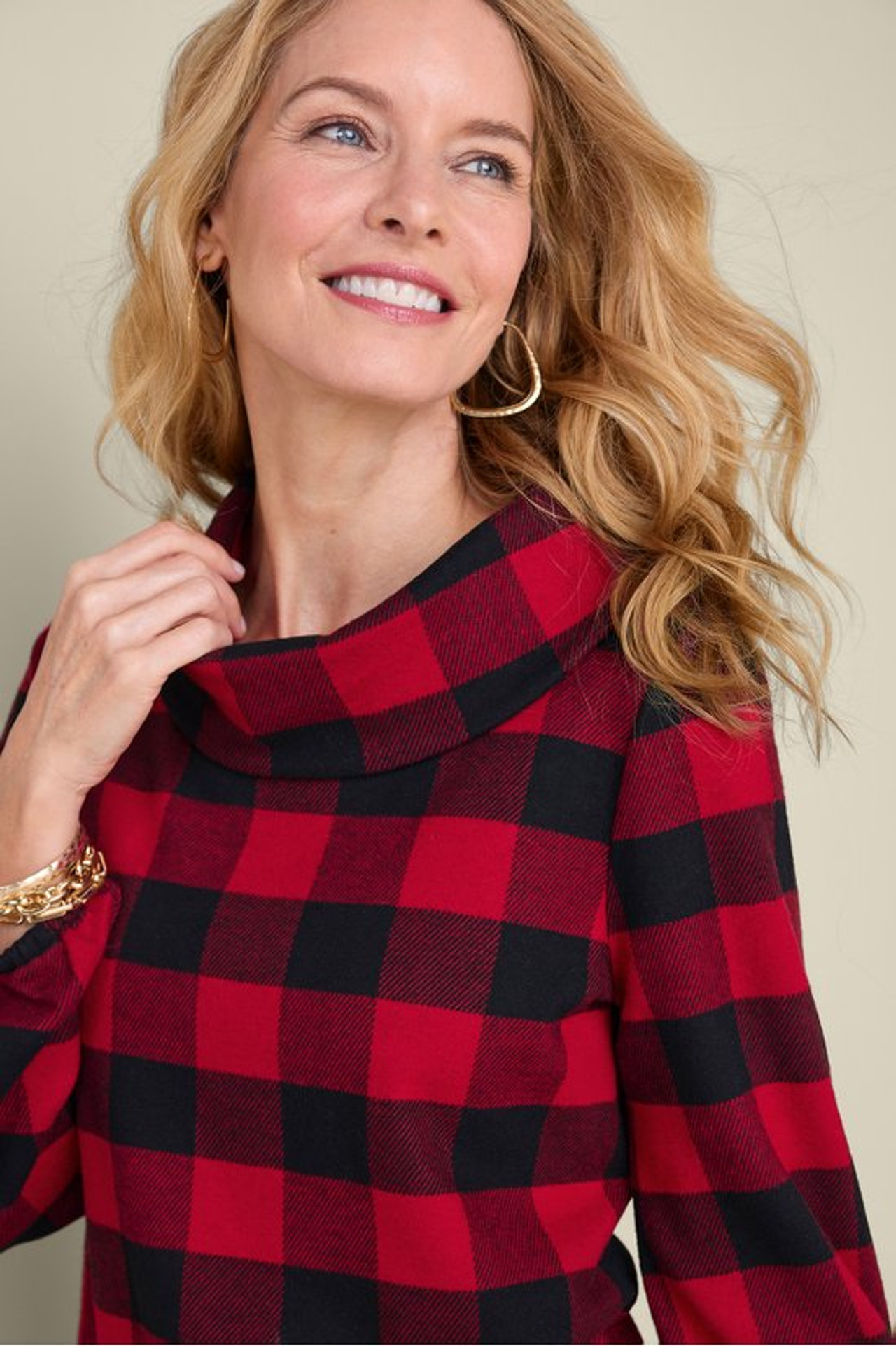 Plaid Perfection Cowl Neck Tunic