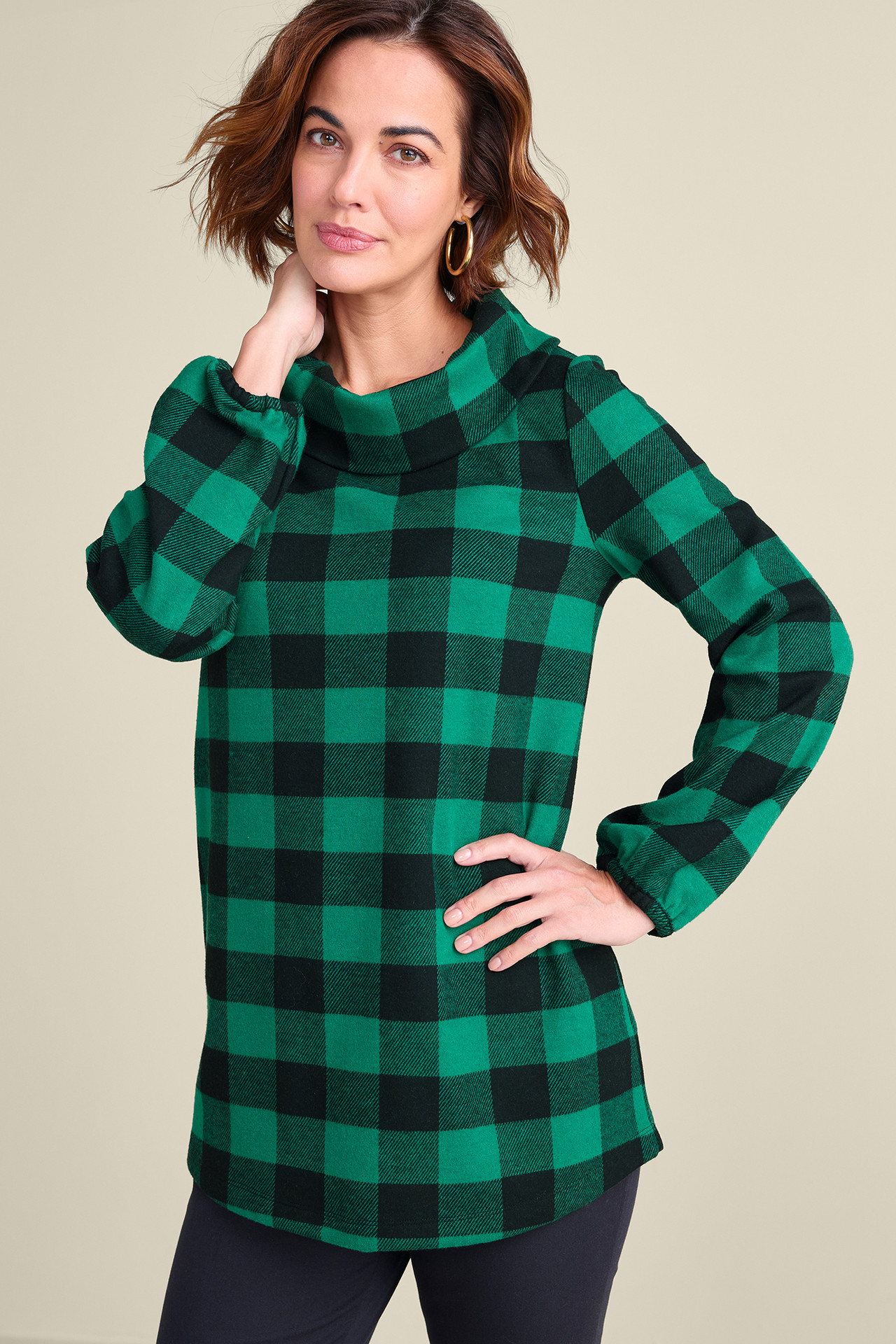 Plaid Perfection Cowl Neck Tunic