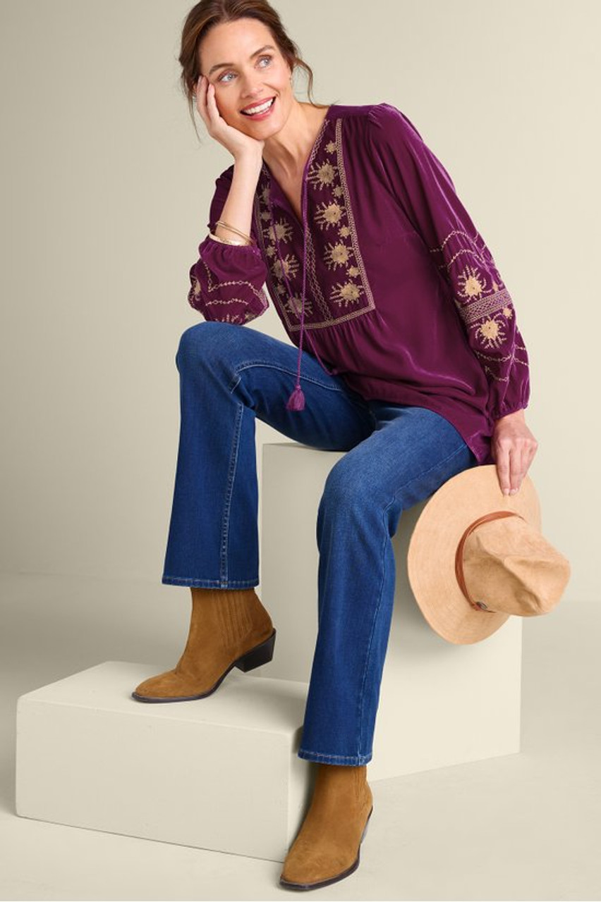 Evelyne Embroidered Velvet Tunic