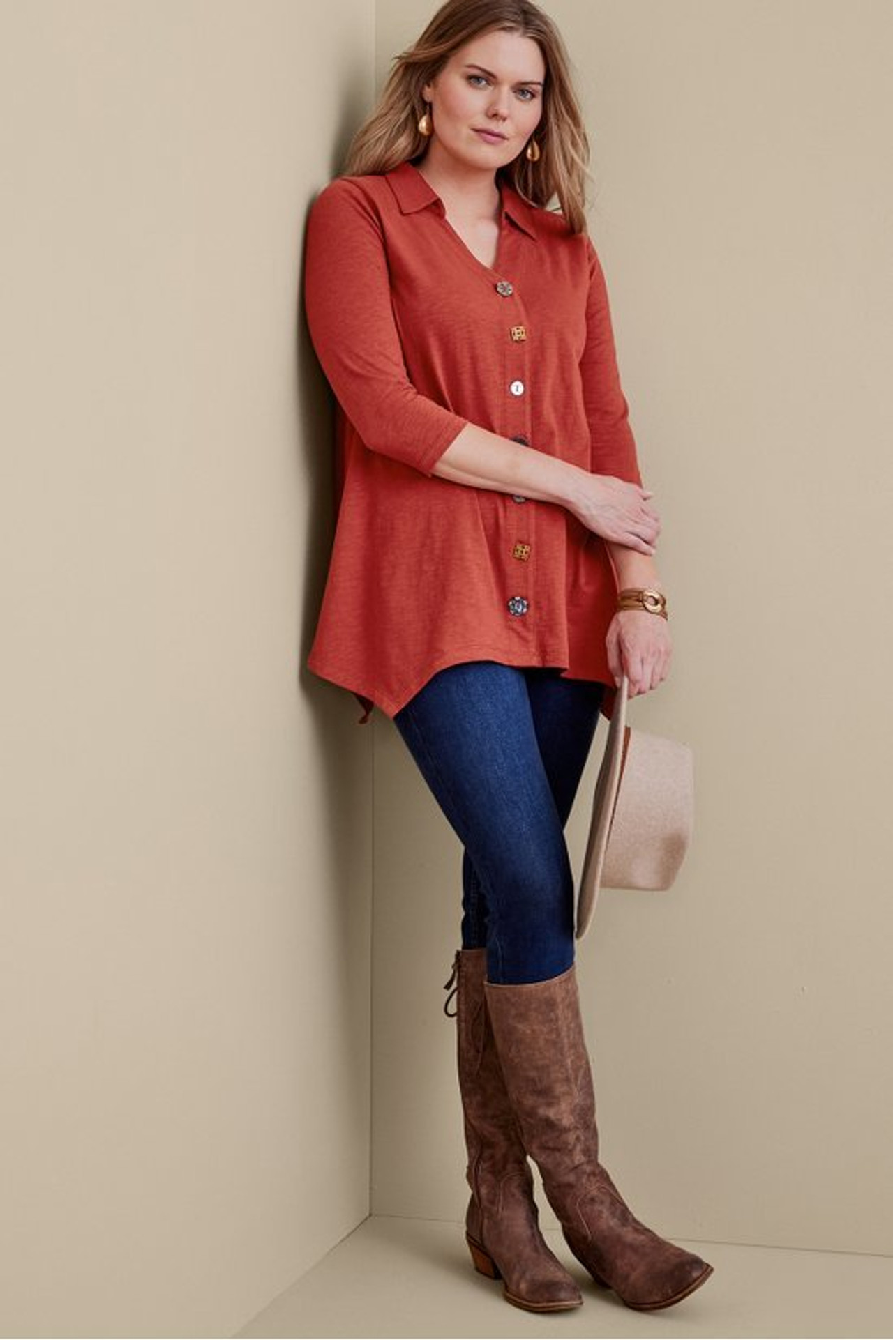 Danielle Button 3/4 Sleeve Tunic