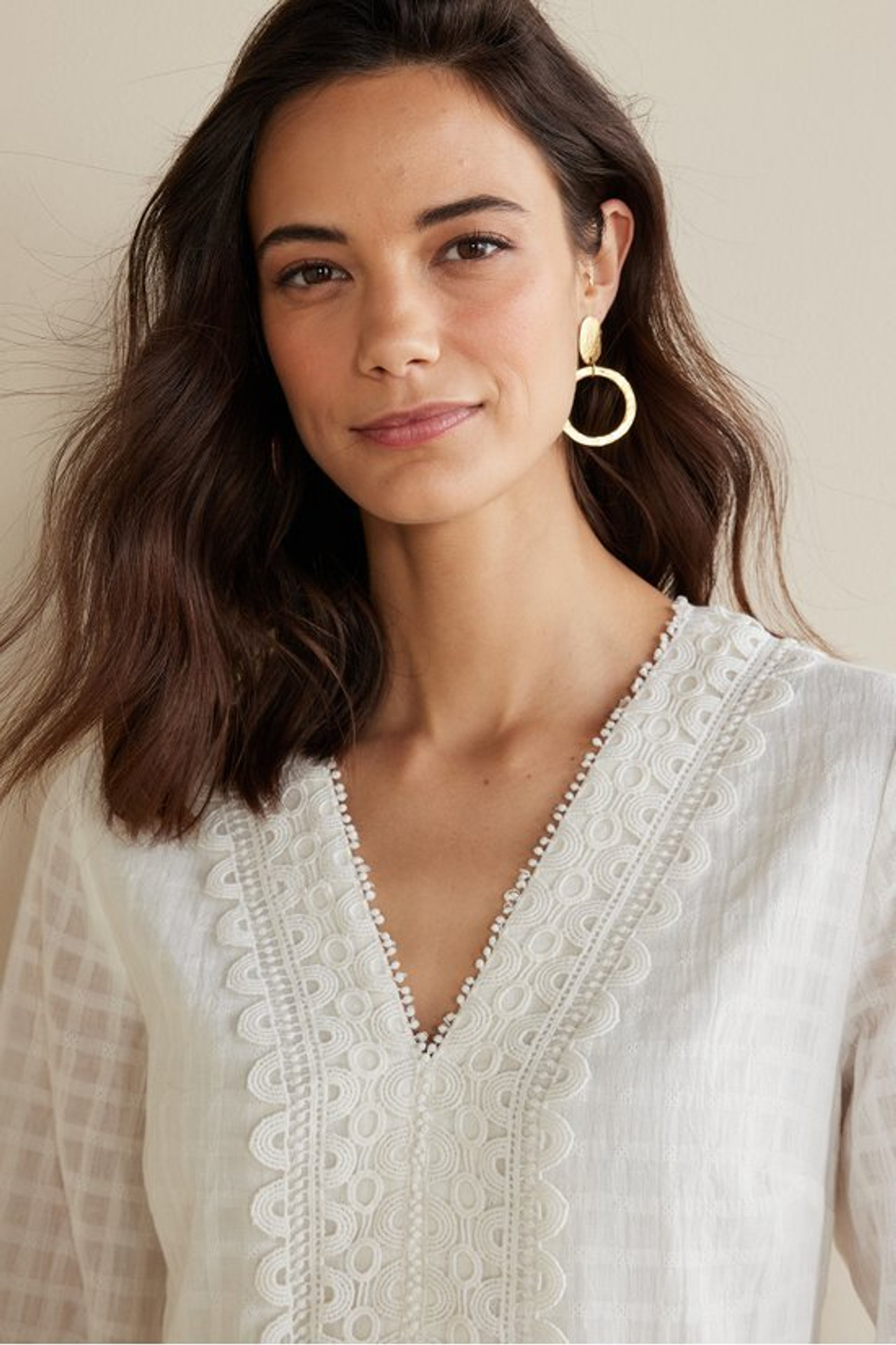 Elodie Windowpane Gauze Top