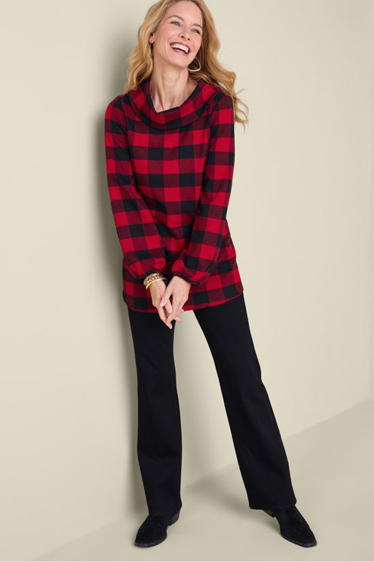 Plaid Perfection Cowl Neck Tunic