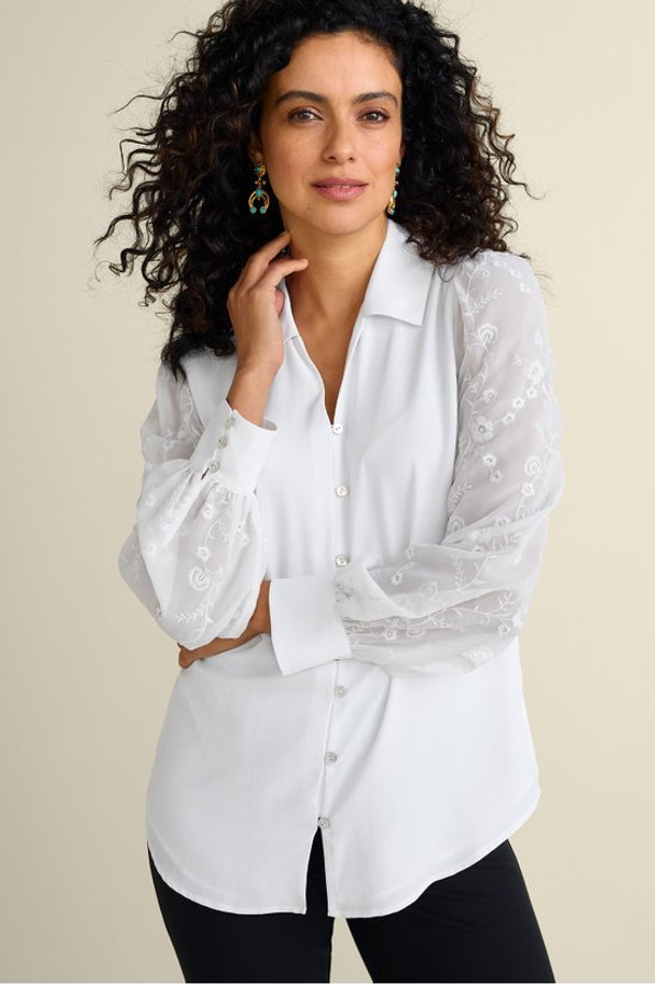 Calathea Embroidered Sleeve Shirt