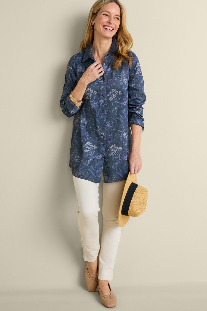 Stretch Faux Suede Boyfriend Tunic Shirt