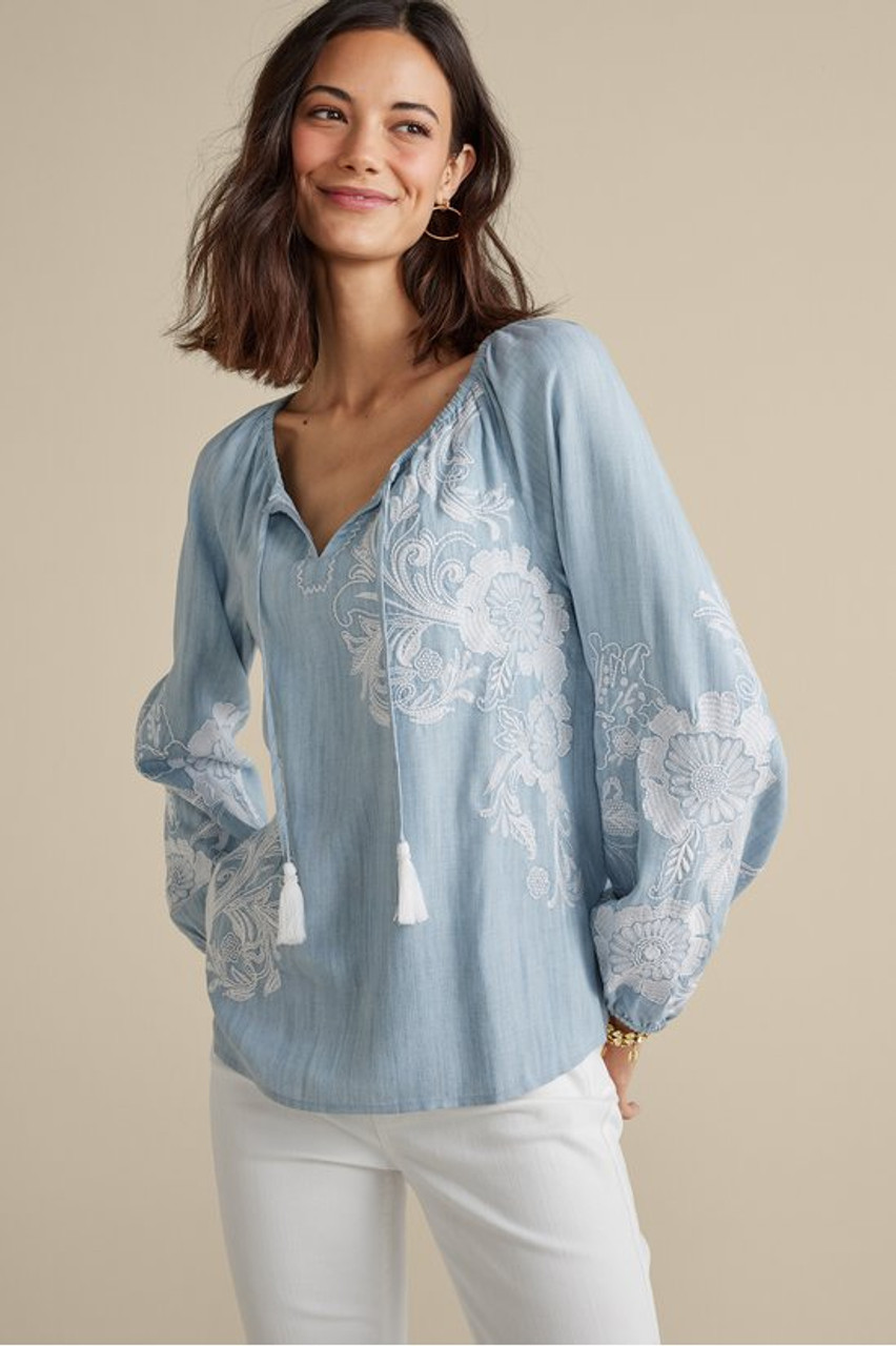 Diya Embroidered TENCEL™ Peasant Top