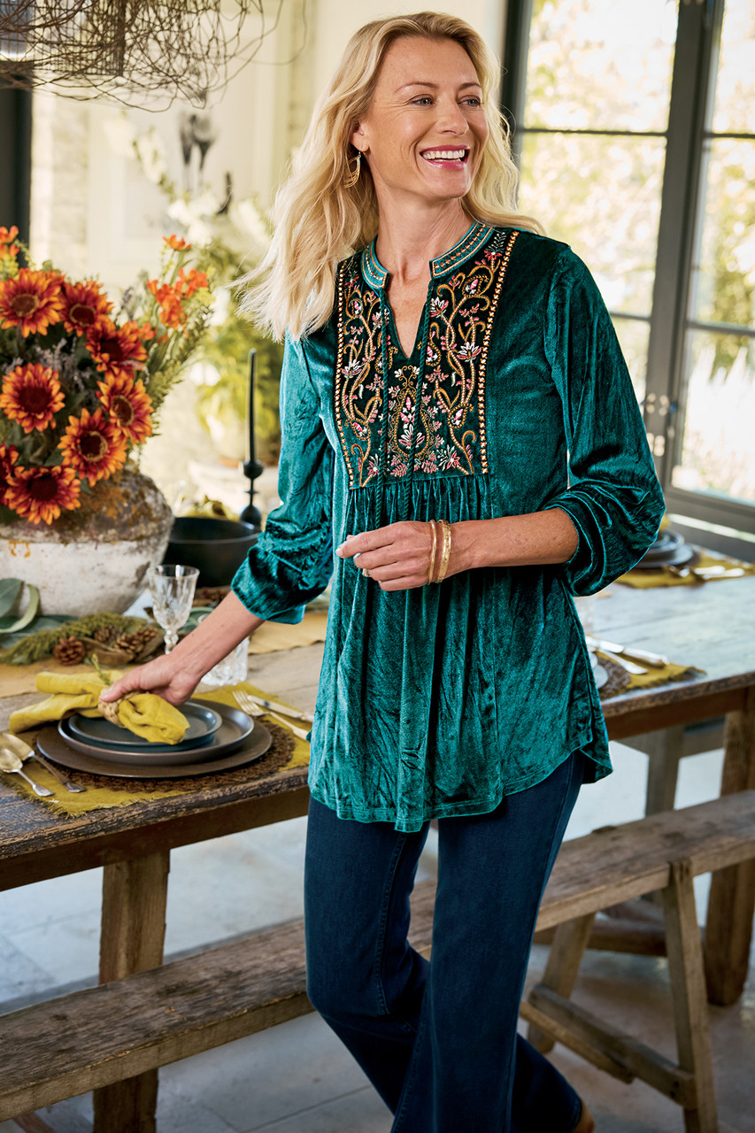 Ashanti Embellished Velvet Tunic