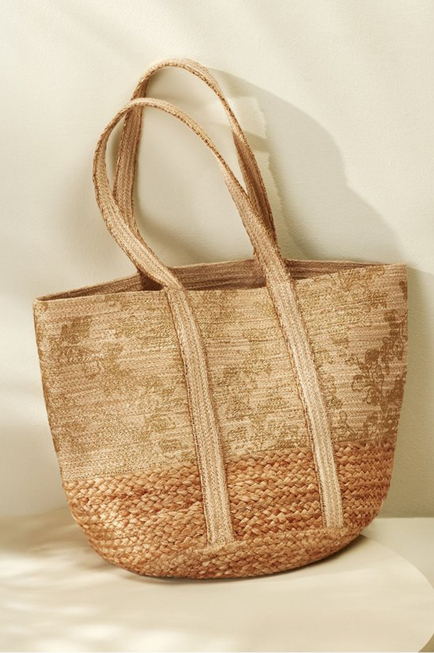 Metallic Floral Jute Tote