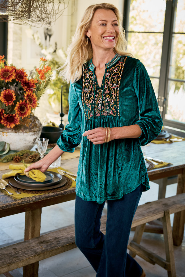 Ashanti Embellished Velvet Tunic