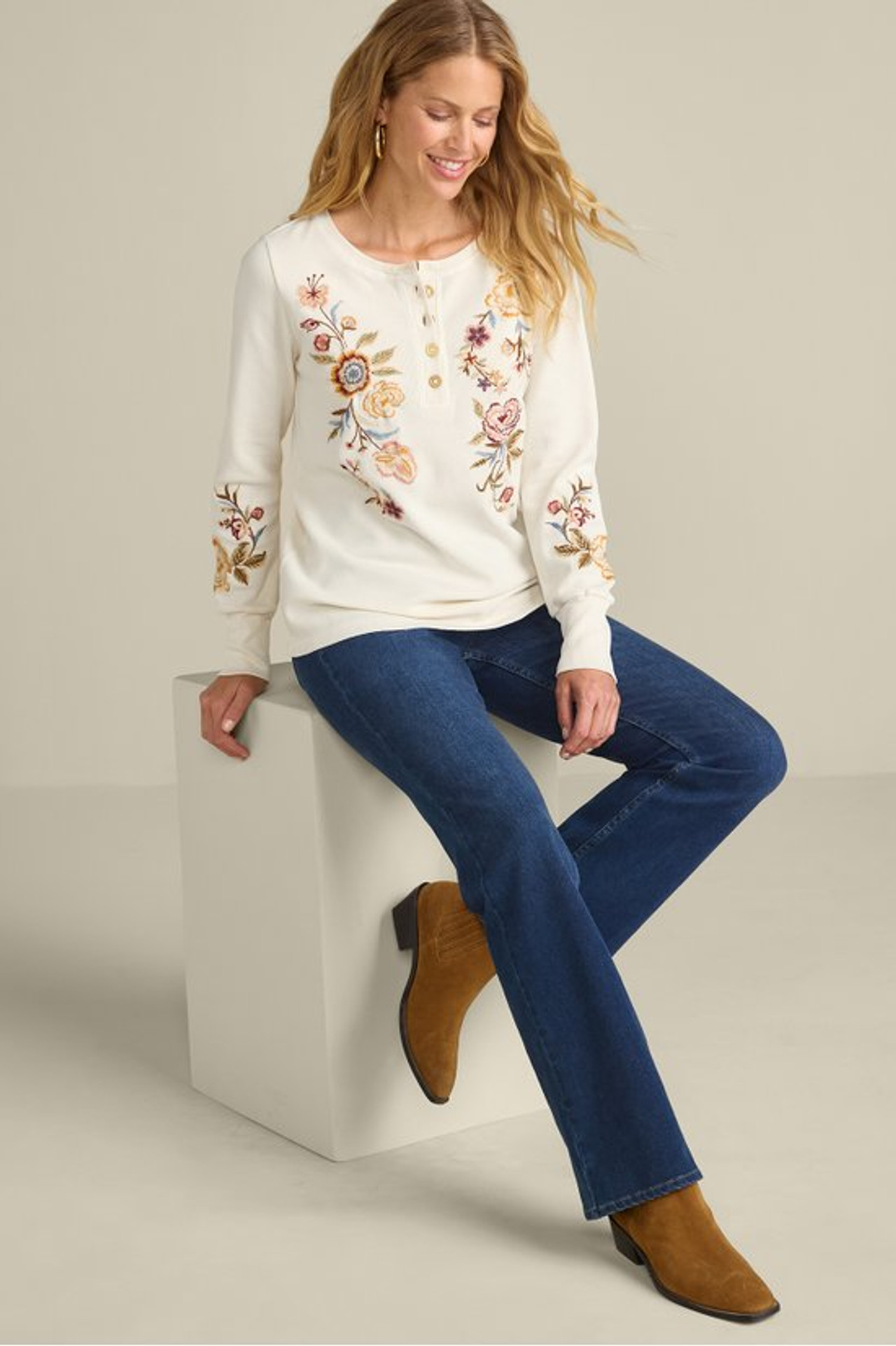 Krissy Embroidered Waffle Pullover