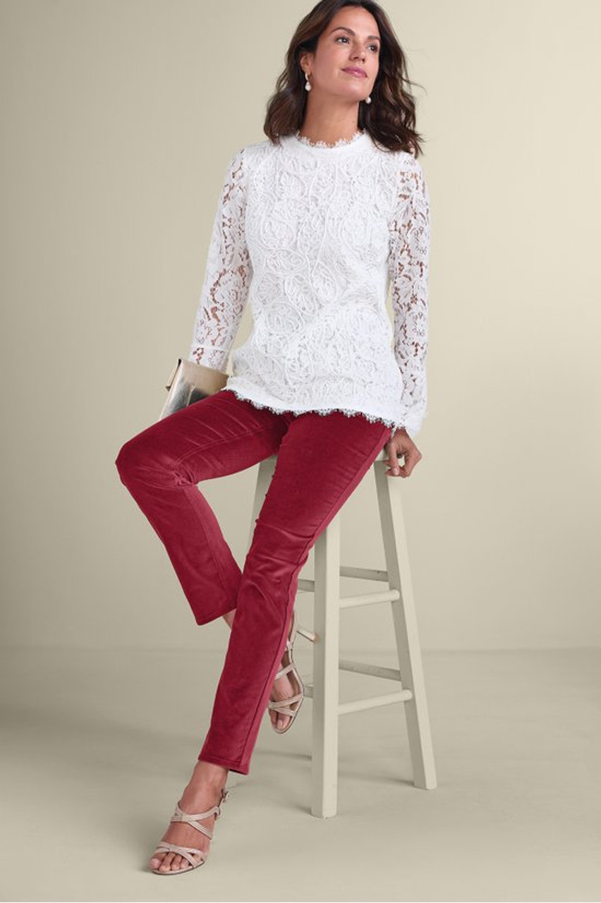 Sutton Velveteen Pull-On Slim Leg Pants