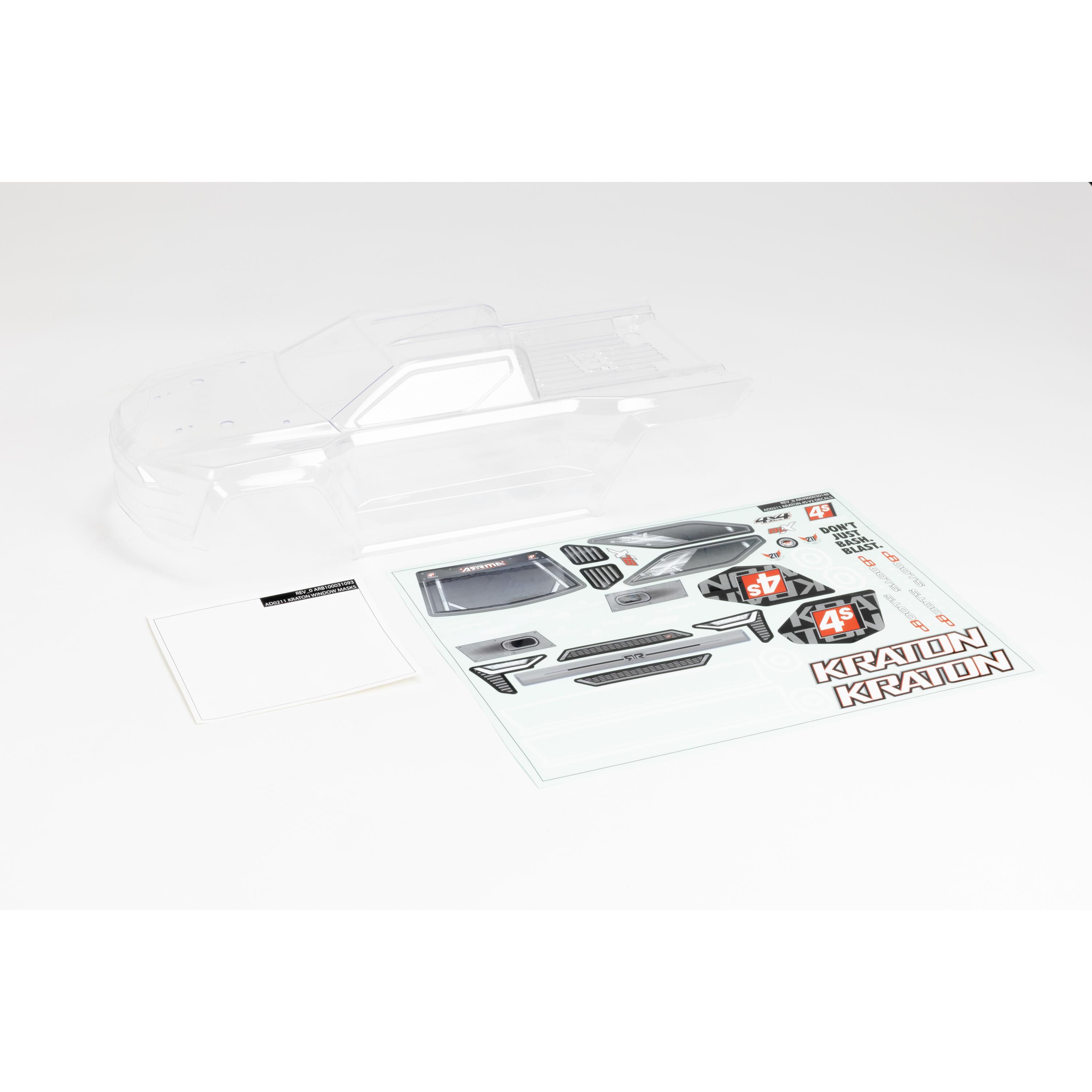 ARRMA 1/10 Clear Body with Decals and Window Masks: KRATON 4X4 BLX