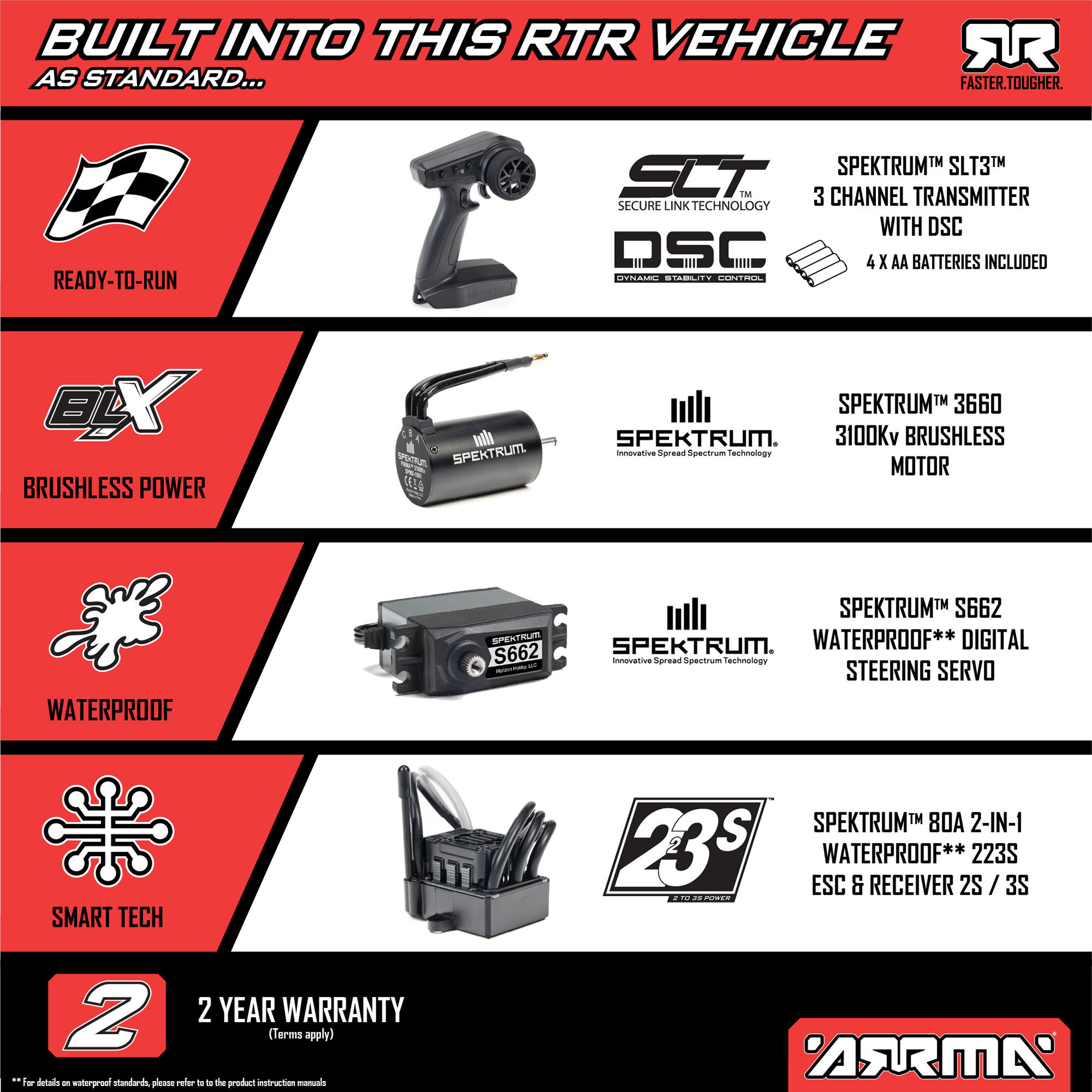 ARRMA 1/10 VORTEKS 223S DSC 4X4 RTR Brushless Stadium Truck, Red