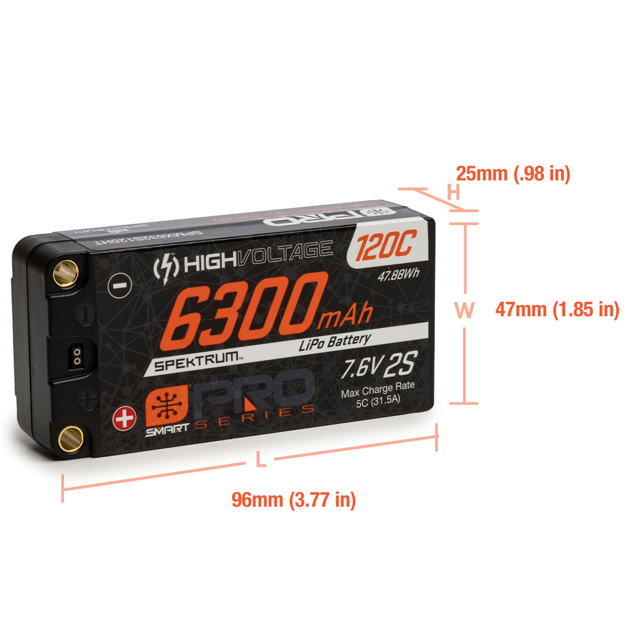Spektrum Accessories 7.6V 6300mAh 2S 120C Smart Pro Race Shorty Hardcase LiHV Battery: Tubes, 5mm