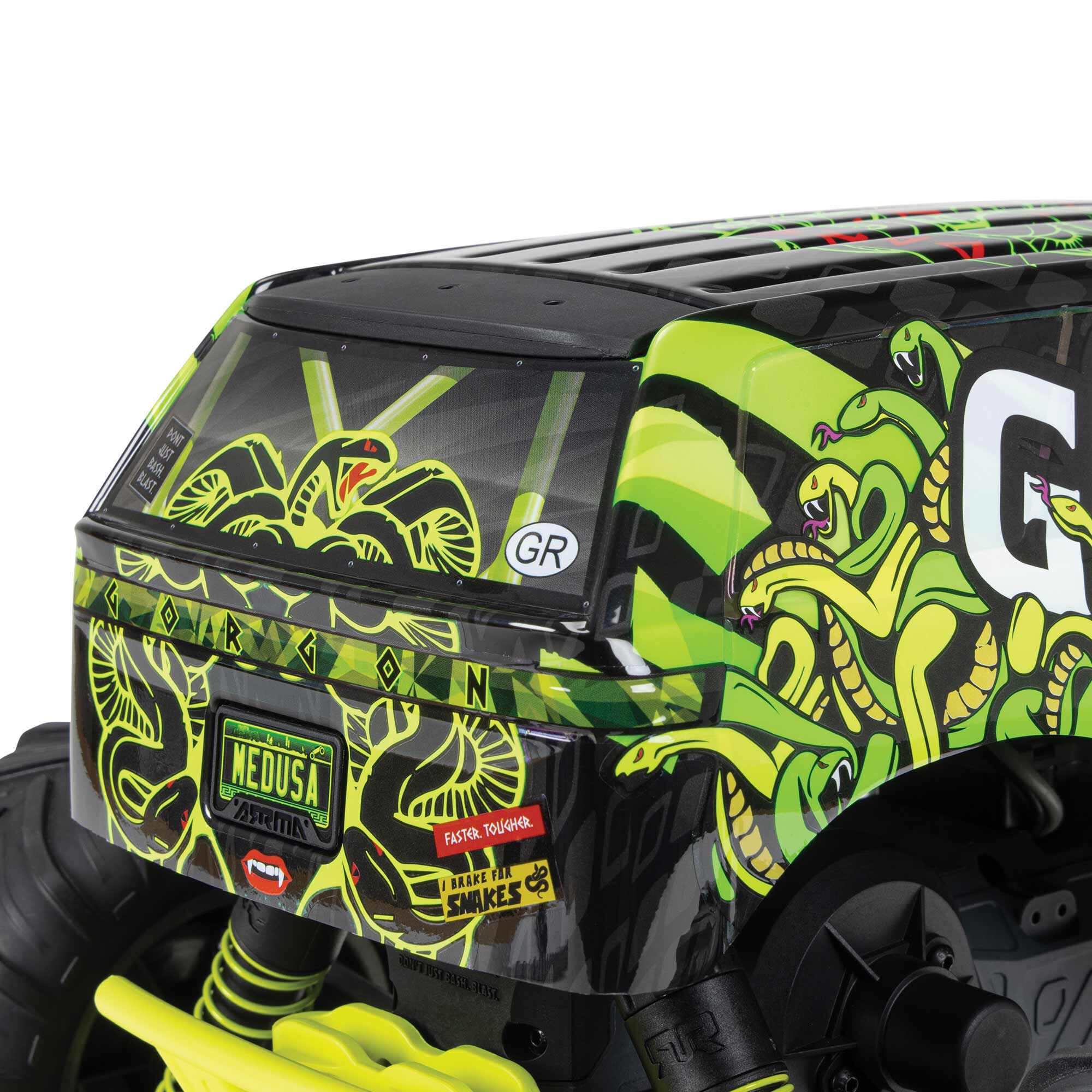 ARRMA 1/10 GORGON 2WD RTR Brushed Monster Truck (Battery & Charger Included), Yellow