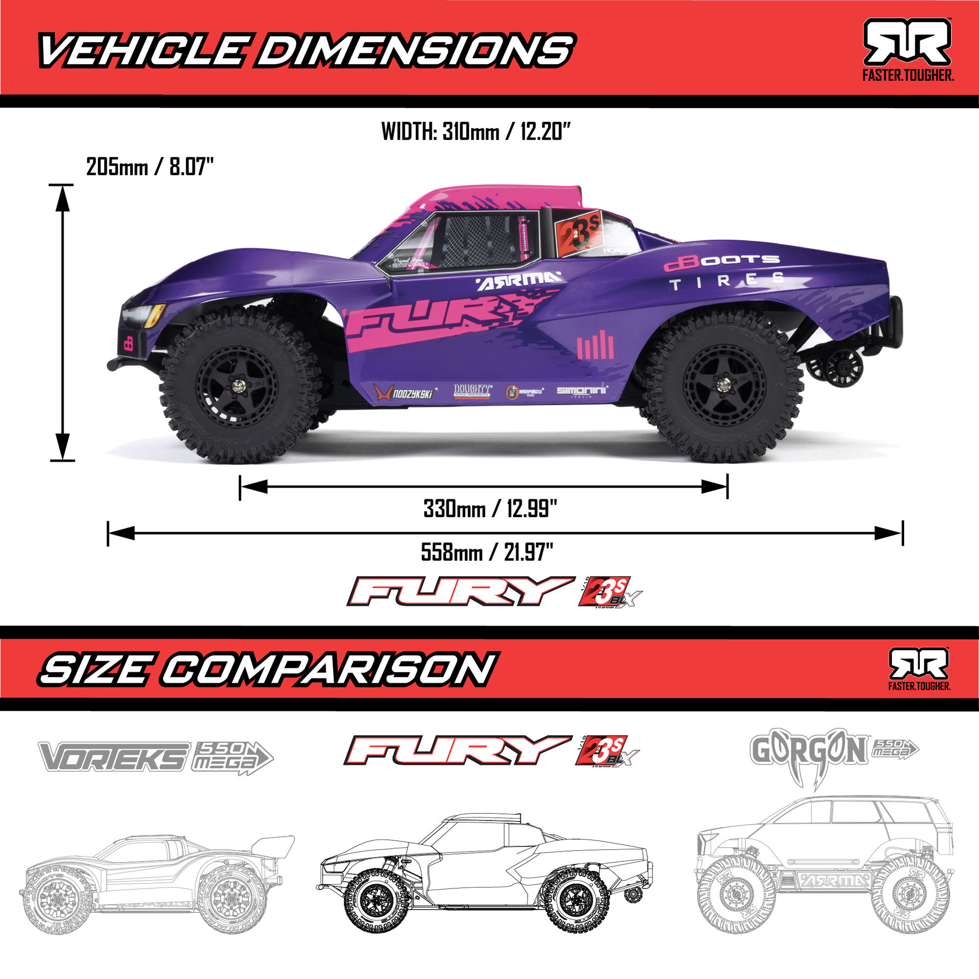 ARRMA 1/10 FURY 223S DSC 2WD RTR Brushless Short Course Truck, Blue