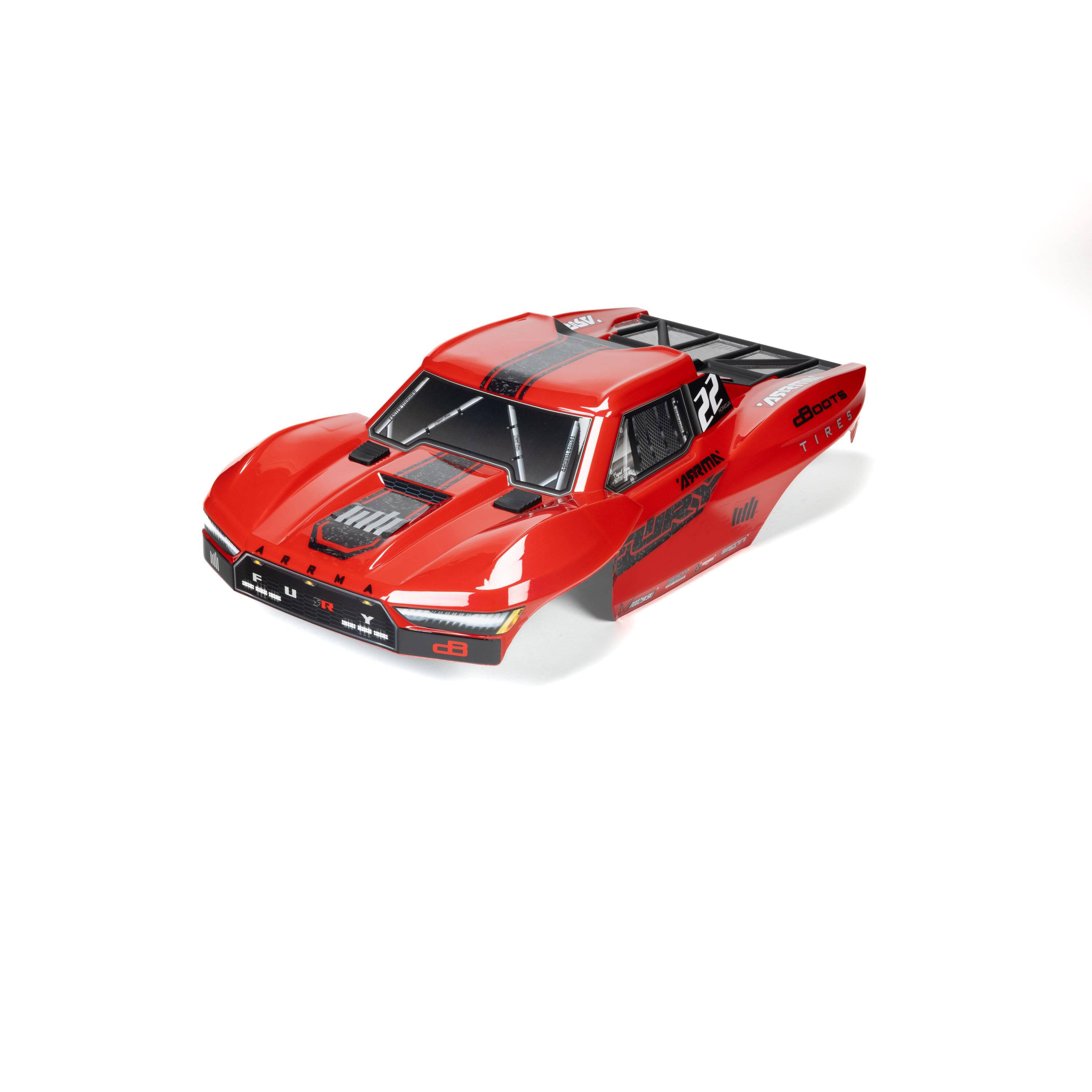ARRMA 1/10 Clipless Painted Trimmed Body Set with Decals, Red: FURY 2WD