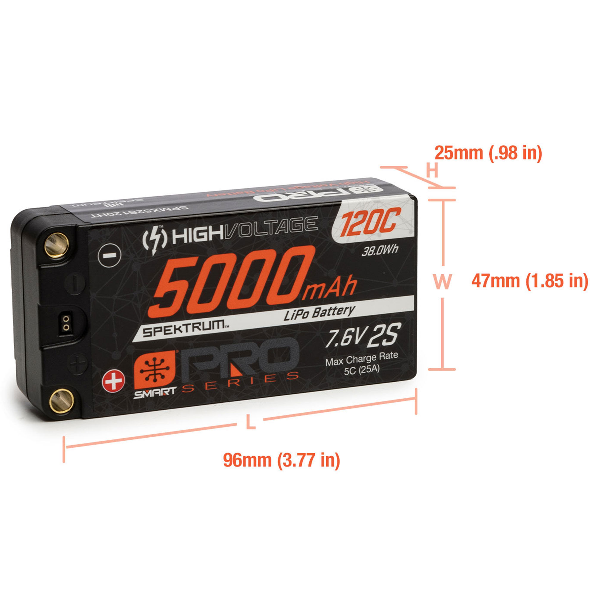 Spektrum Accessories 7.6V 5000mAh 2S 120C Smart Pro Race Shorty Hardcase LiHV Battery: Tubes, 5mm